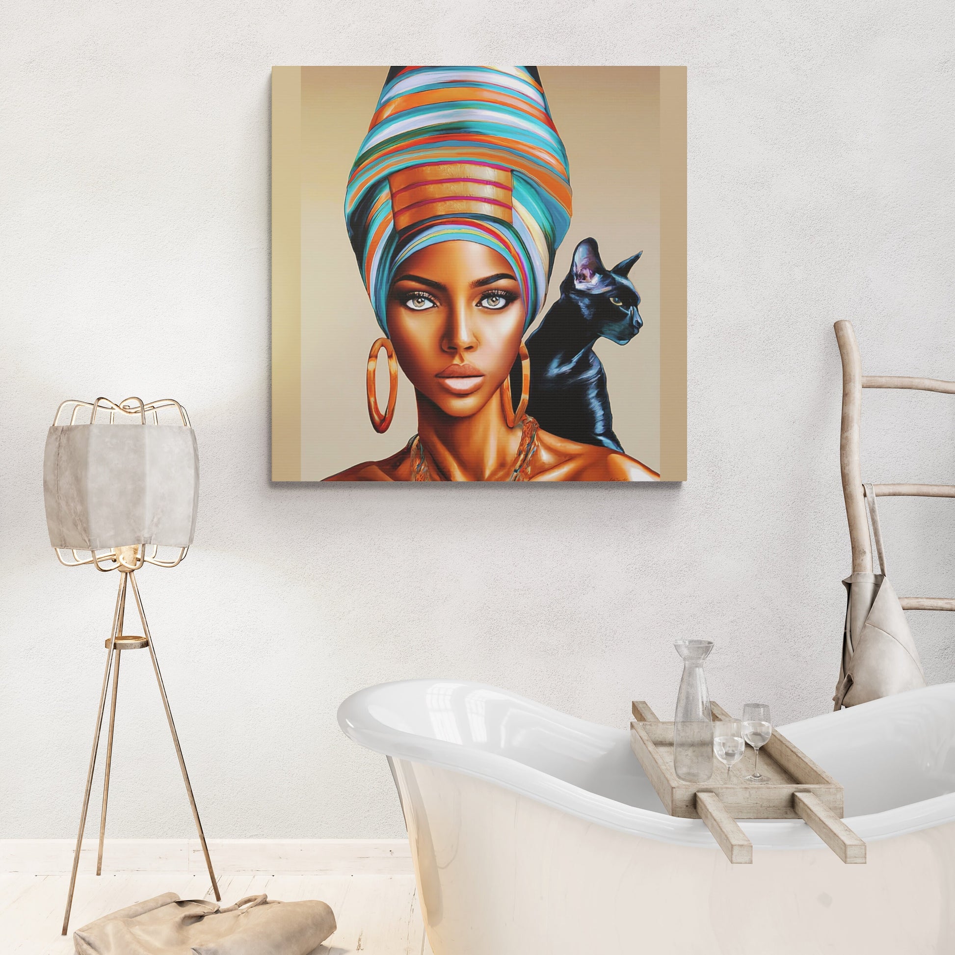 black girl magic,black woman art,  black cat art, cat art print, black cats, cat prints, wall art, wall art canvas, wall art dcor, wall ar - LOLA VEGAS ART