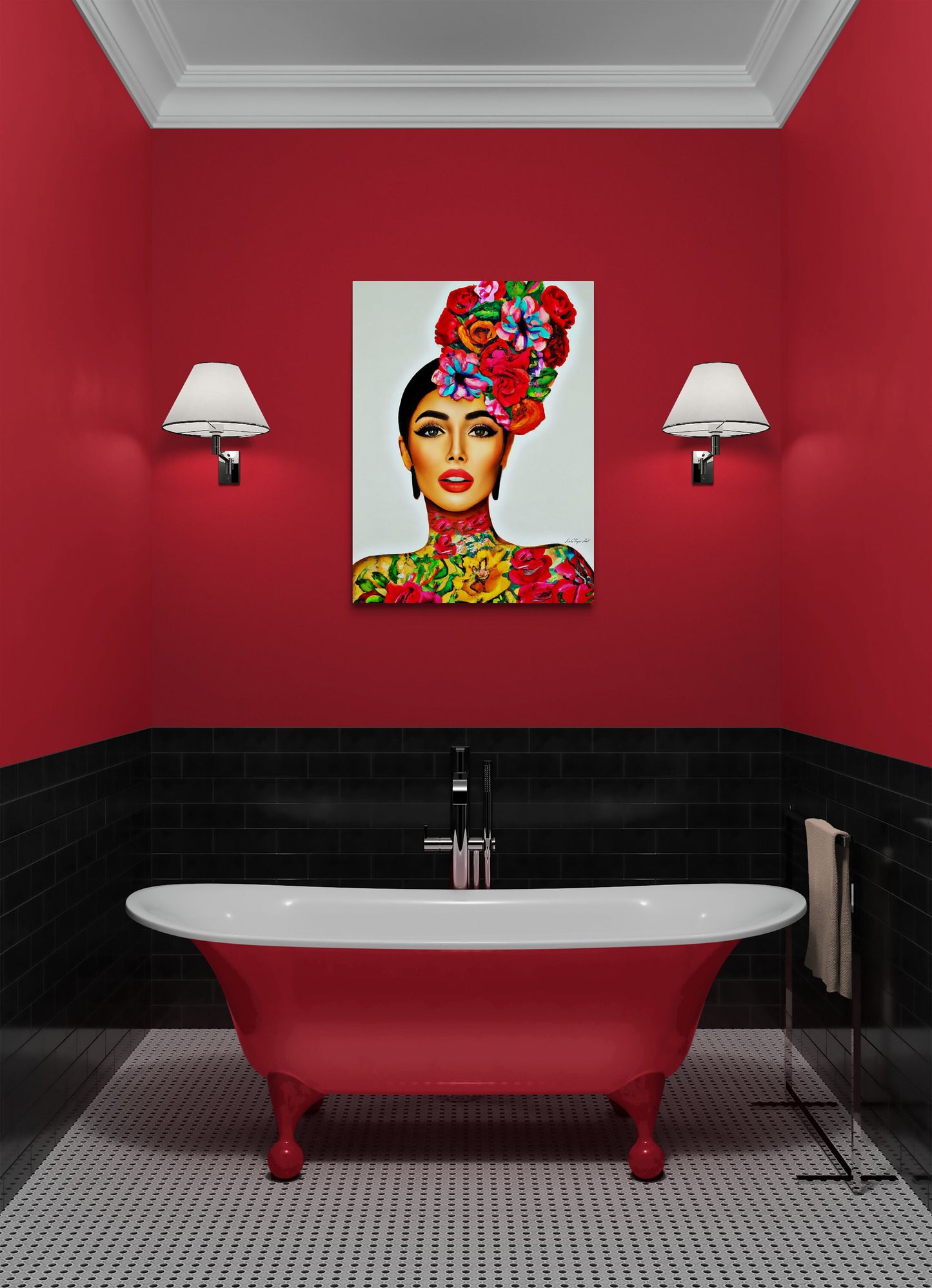 flower girl hair, canvas wall art, flower woman, woman art, wall art, wall art decor, latina art, mexican woman, tattoo - LOLA VEGAS ART