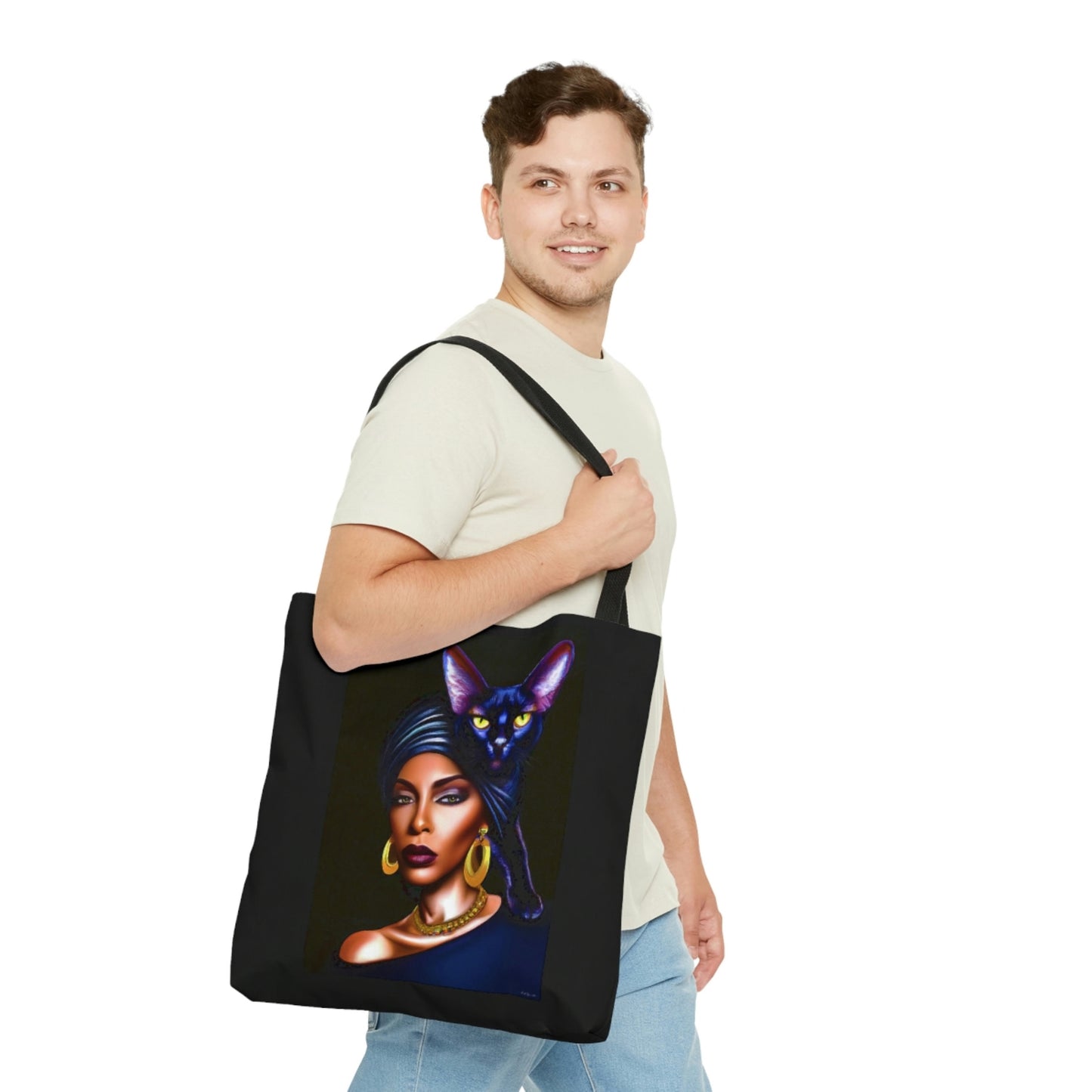 cat, bag, canvas bag, tote bag, gifts for women, canvas shopper, oversized canvas bag, reusable bag, shopping bag, tote bag for women - LOLA VEGAS ART