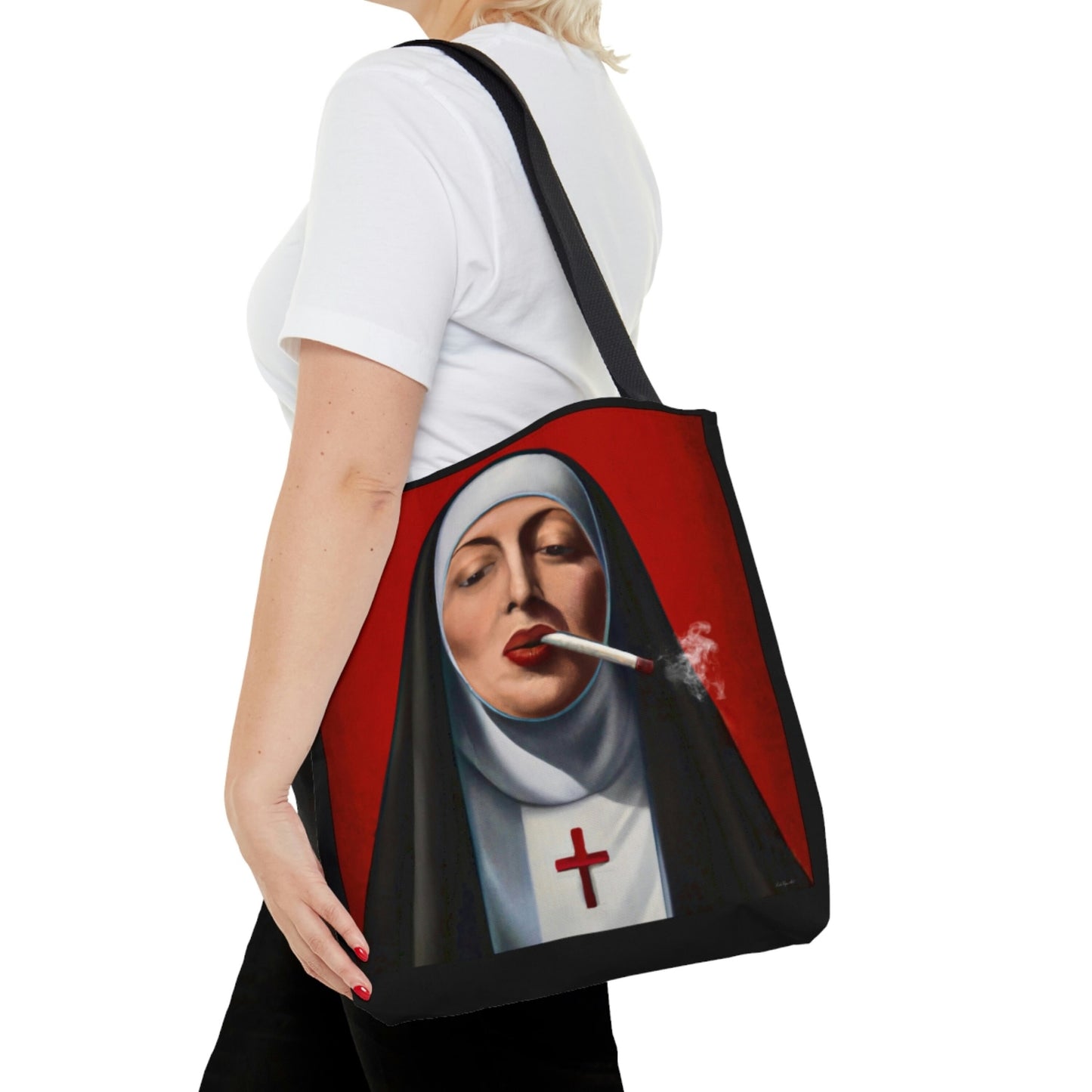 nun, bag, canvas bag, tote bag, gifts for women, canvas shopper, oversized canvas bag, reusable bag, shopping bag, tote bag for women - LOLA VEGAS ART