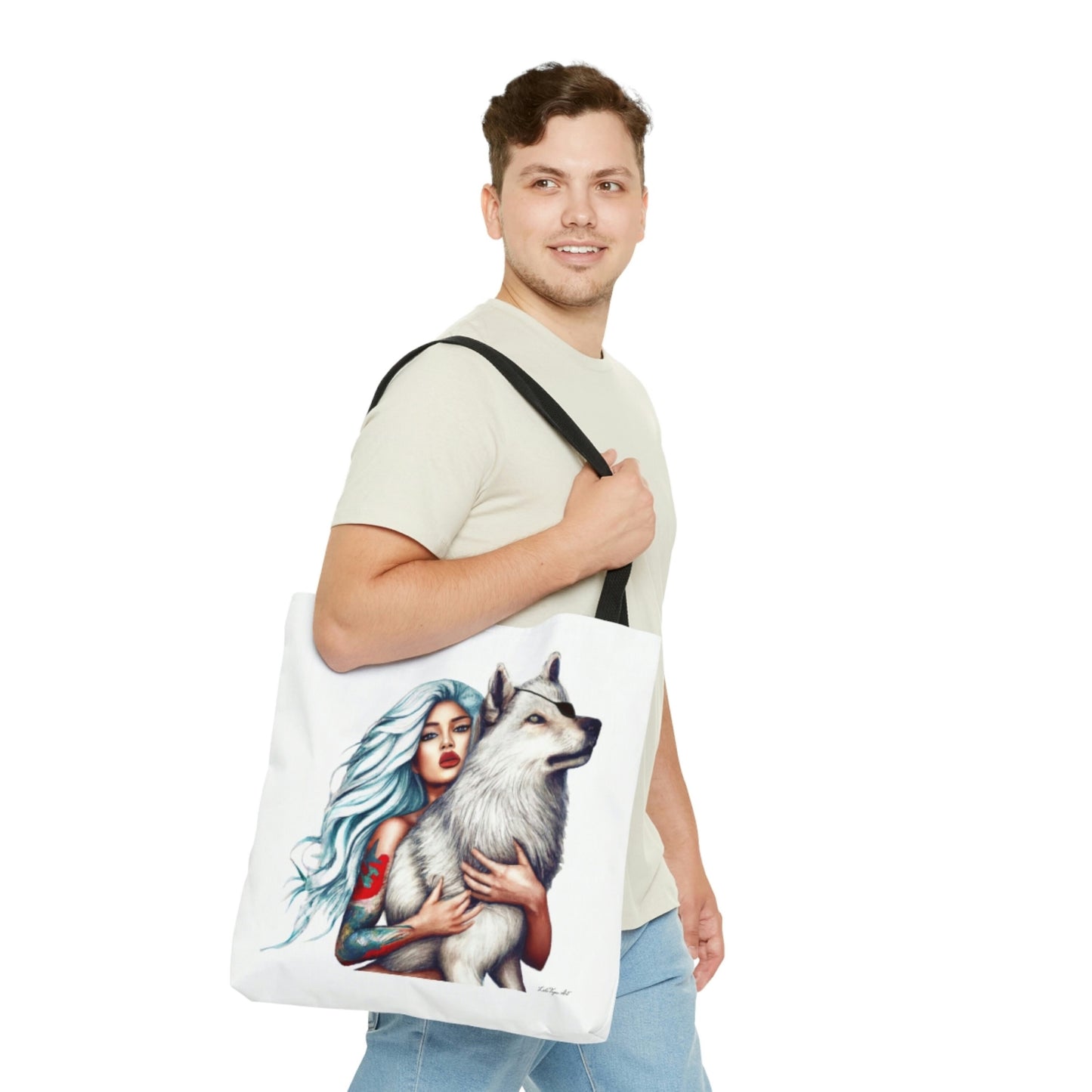 wolf, bag, canvas bag, tote bag, gifts for women, canvas shopper, oversized canvas bag, reusable bag, shopping bag, tote bag for women - LOLA VEGAS ART