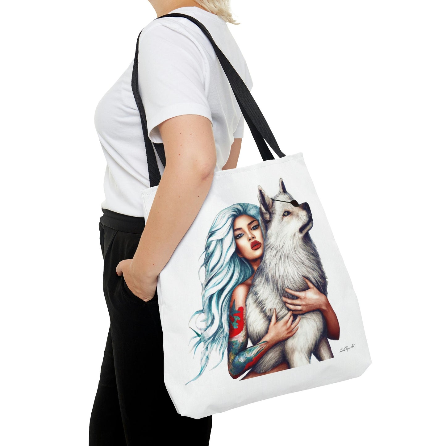 wolf, bag, canvas bag, tote bag, gifts for women, canvas shopper, oversized canvas bag, reusable bag, shopping bag, tote bag for women - LOLA VEGAS ART