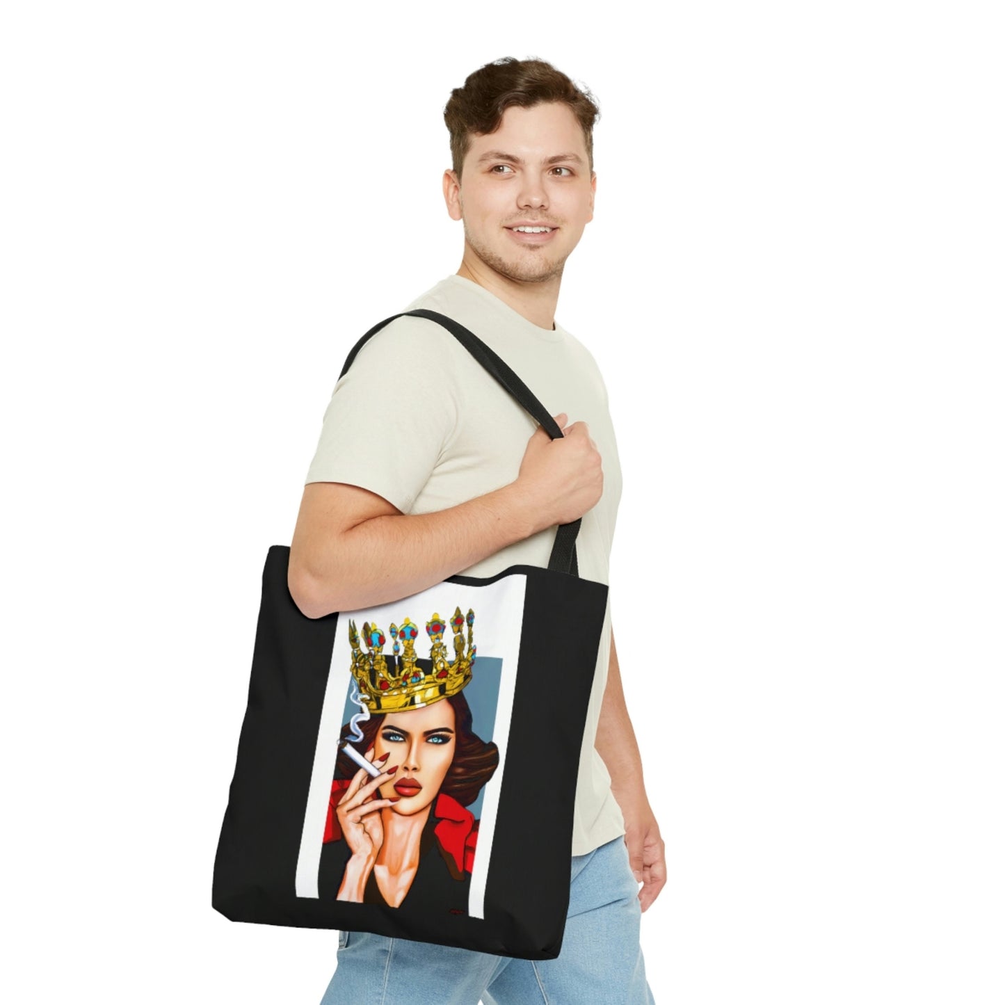 smoking woman, queen, canvas bag, tote bag, gifts for women, oversized canvas bag, reusable bag, shopping bag, tote bag for women - LOLA VEGAS ART