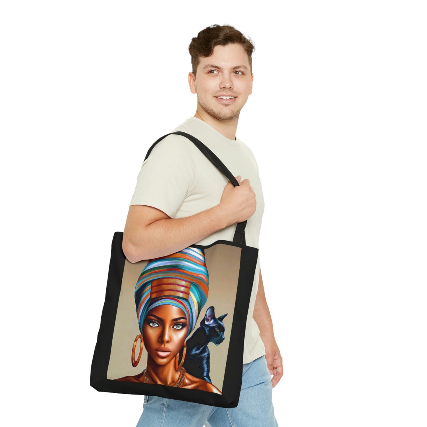 cat, black girl magic, canvas bag, tote bag, gifts for women, oversized canvas bag, reusable bag, shopping bag, tote bag for women - LOLA VEGAS ART
