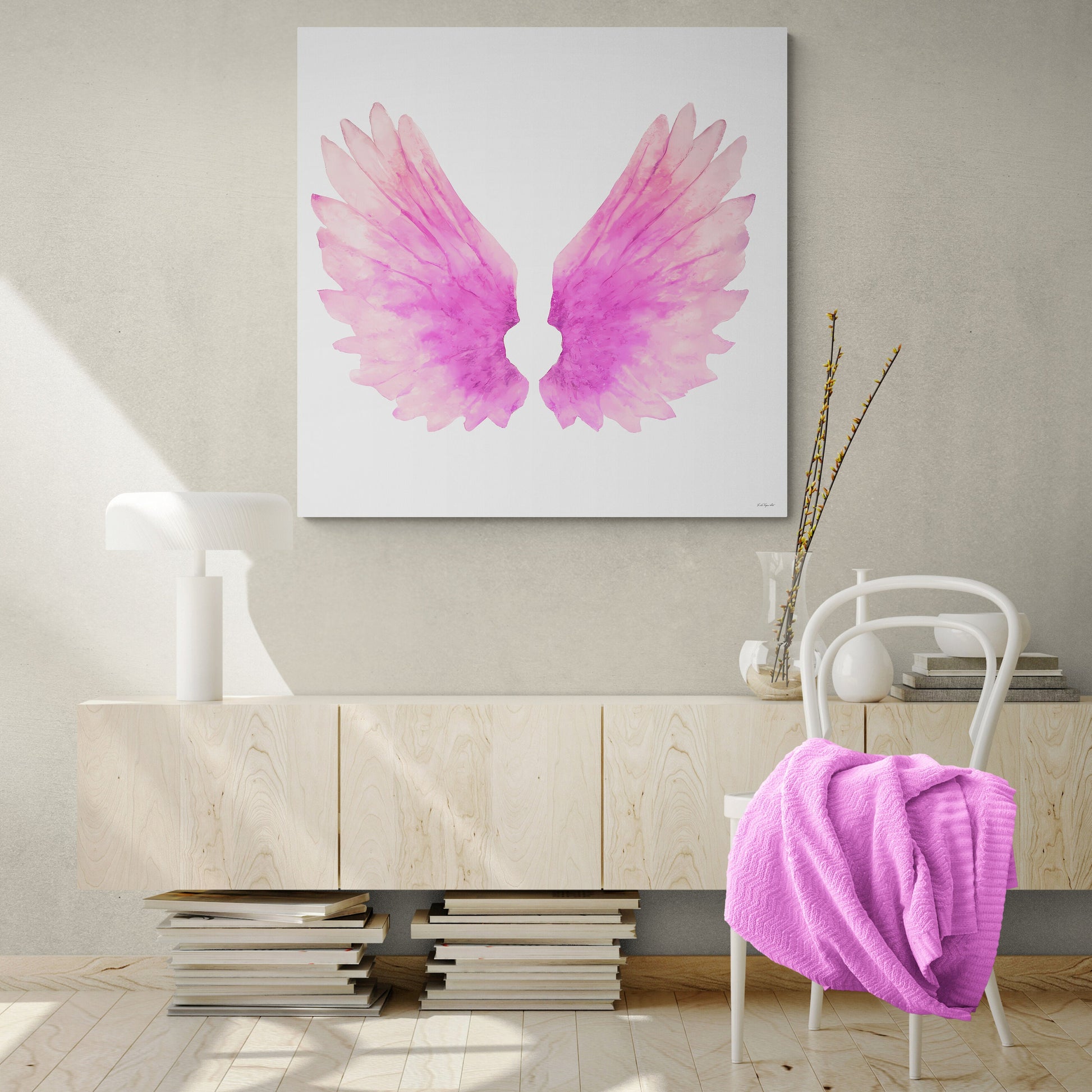 wall art, wall art canvas, wall art decor, wall art prints, wall decor, angel wings, angel wings art, wings, wall art pink - LOLA VEGAS ART