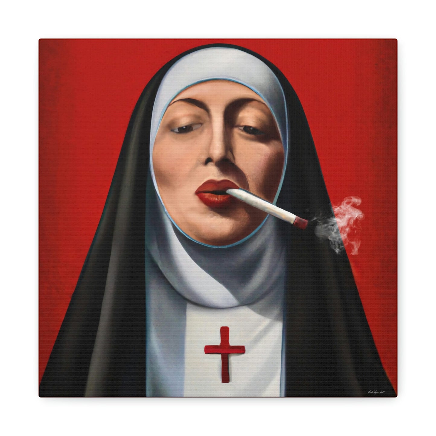 wall art, wall art canvas, wall art decor, wall art prints, wall decor, nuns, funny wall art, smoking, cigarette, christian, wall art usa, - LOLA VEGAS ART