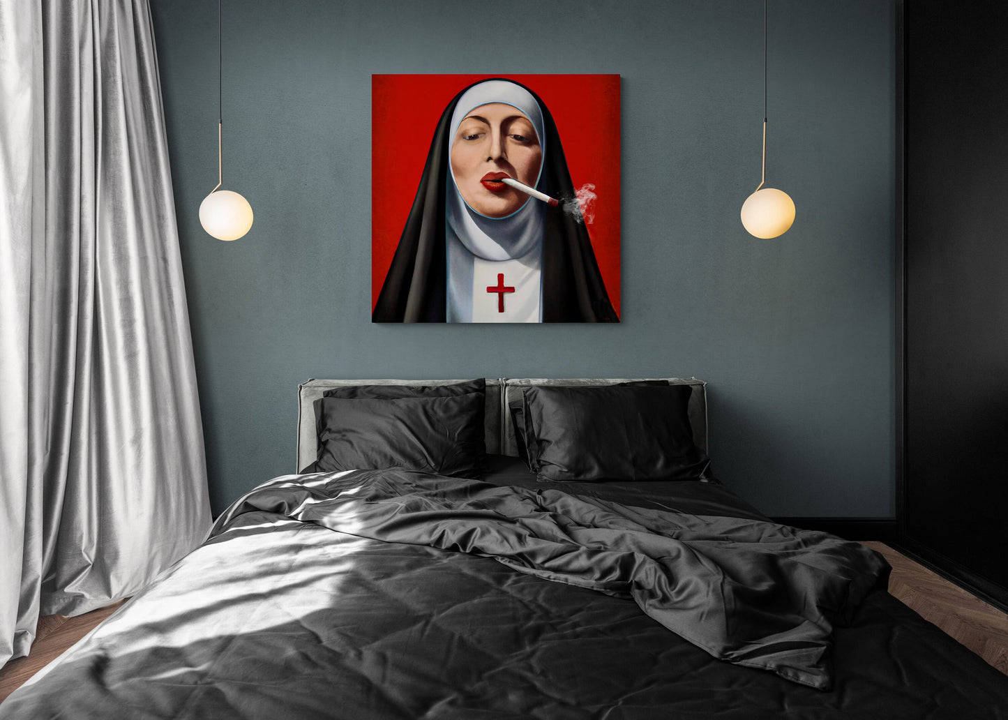 wall art, wall art canvas, wall art decor, wall art prints, wall decor, nuns, funny wall art, smoking, cigarette, christian, wall art usa, - LOLA VEGAS ART