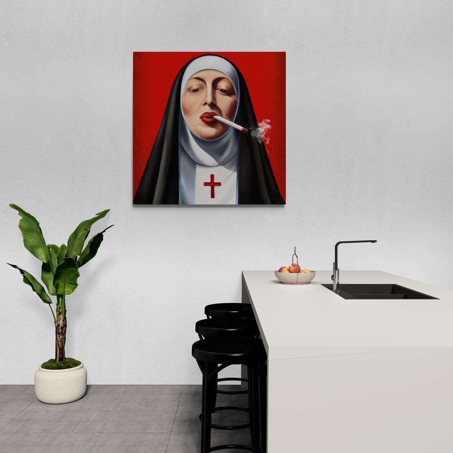 wall art, wall art canvas, wall art decor, wall art prints, wall decor, nuns, funny wall art, smoking, cigarette, christian, wall art usa, - LOLA VEGAS ART