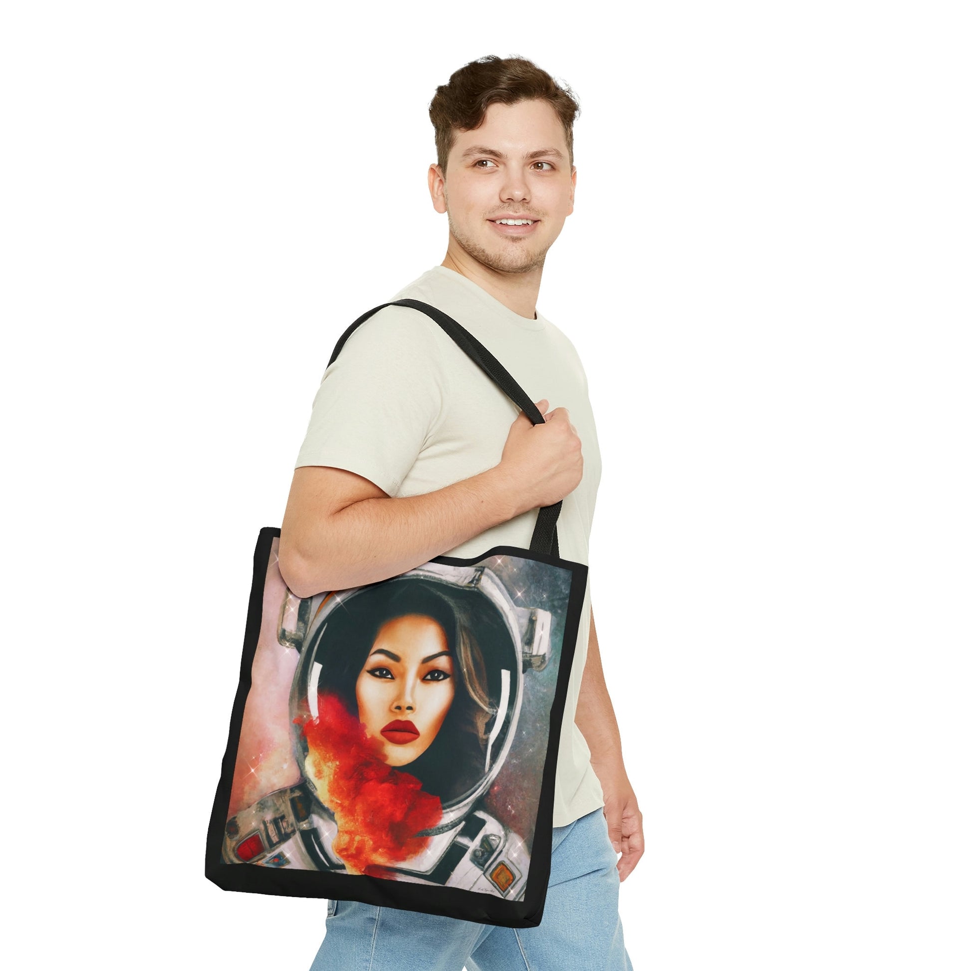female astronaut, bag, canvas bag, tote bag, gifts for women, oversized canvas bag, reusable bag, shopping bag, tote bag for women - LOLA VEGAS ART