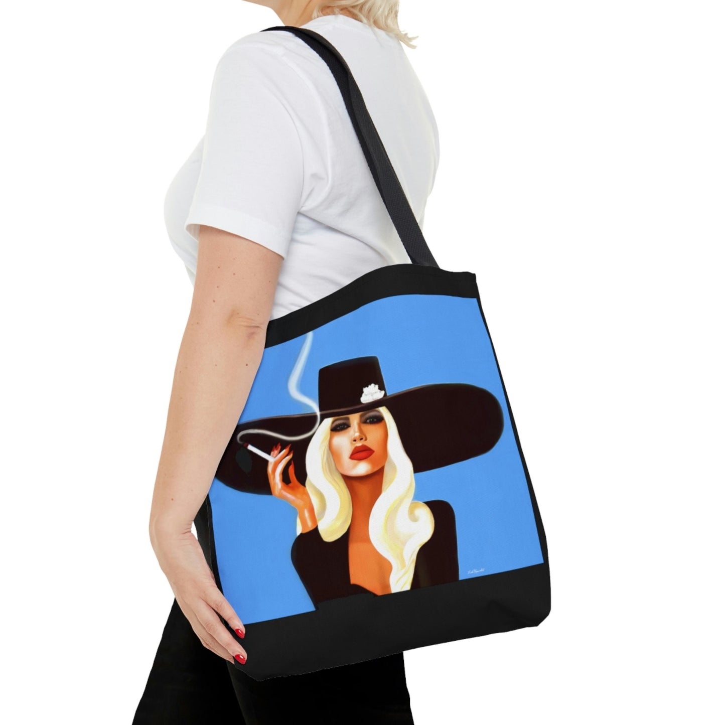 woman smoking, canvas bag, tote bag, gifts for women, canvas shopper, oversized canvas bag, reusable bag, shopping bag, tote bag for women - LOLA VEGAS ART