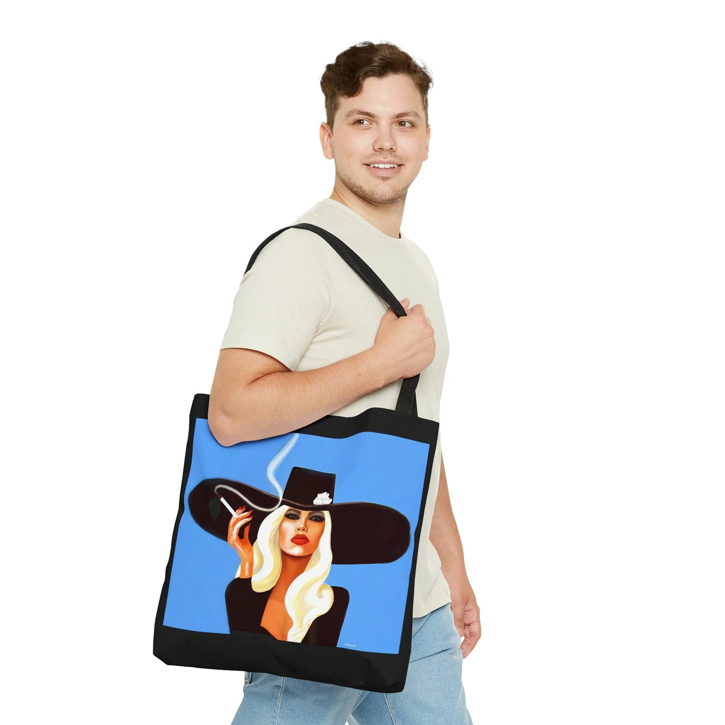 woman smoking, canvas bag, tote bag, gifts for women, canvas shopper, oversized canvas bag, reusable bag, shopping bag, tote bag for women - LOLA VEGAS ART