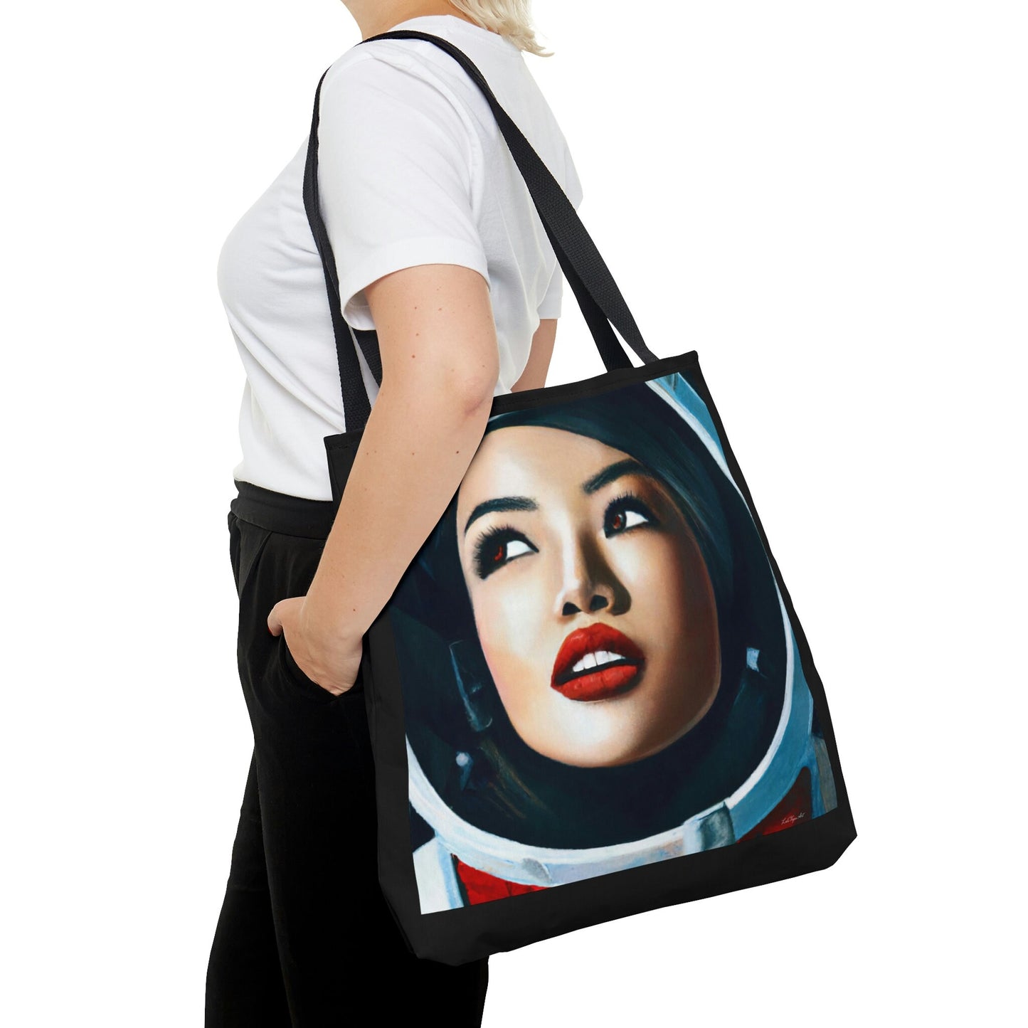 female astronaut,canvas bag, tote bag, gifts for women, canvas shopper, oversized canvas bag, reusable bag, shopping bag, tote bag for women - LOLA VEGAS ART