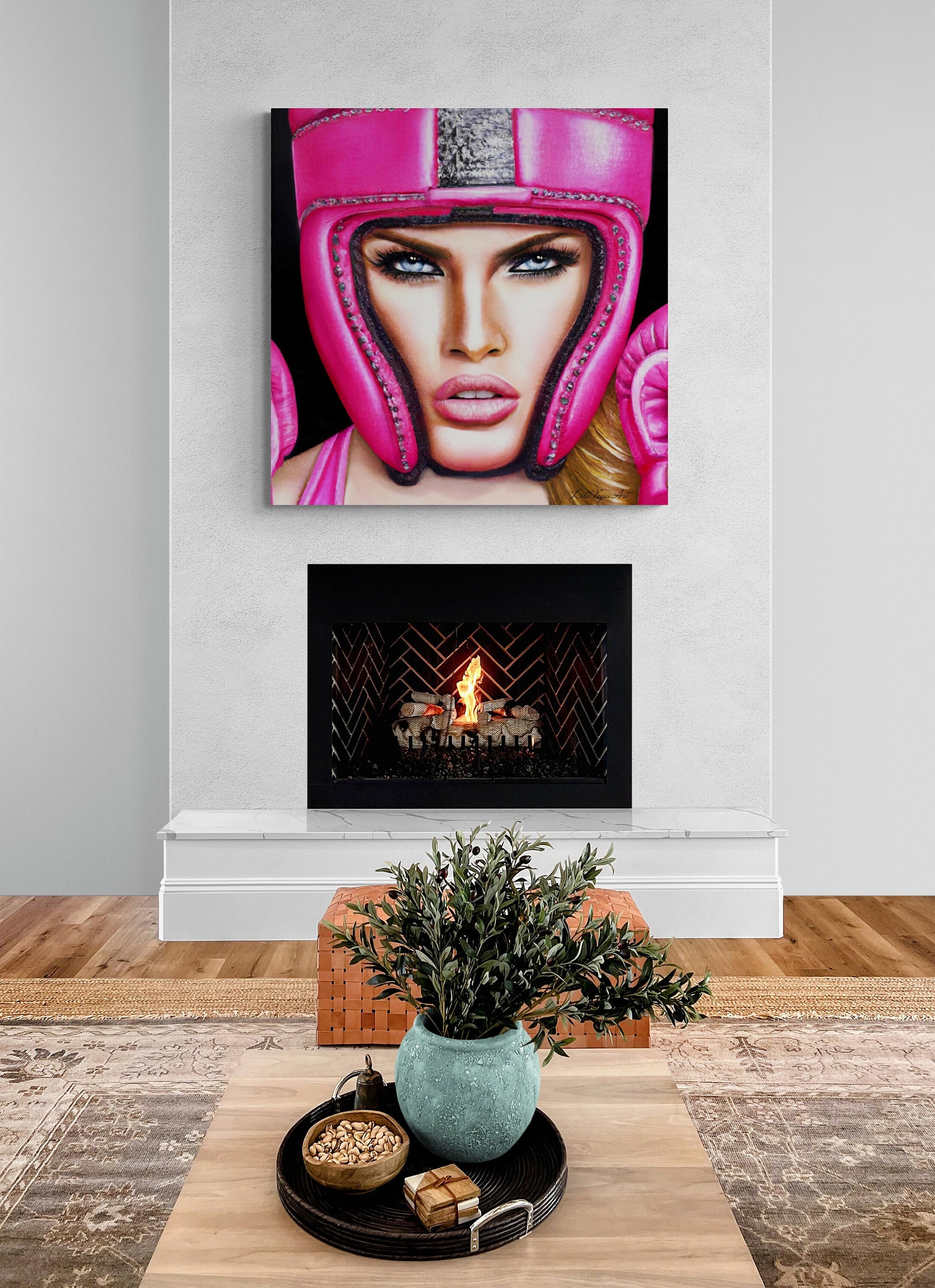 wall art, wall art canvas, wall art decor, wall art prints, boxing, woman boxing, pink, fighter - LOLA VEGAS ART