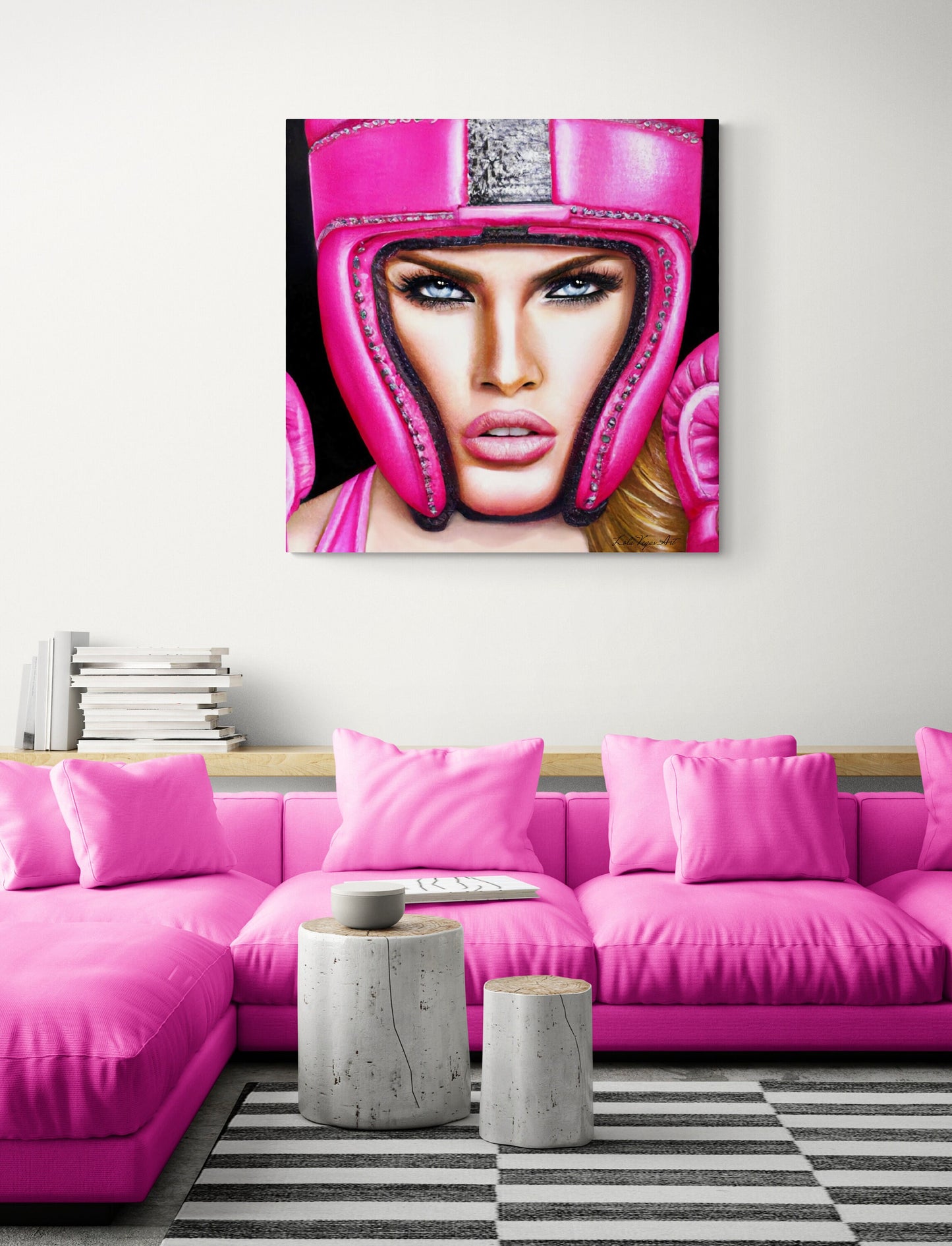 wall art, wall art canvas, wall art decor, wall art prints, boxing, woman boxing, pink, fighter - LOLA VEGAS ART