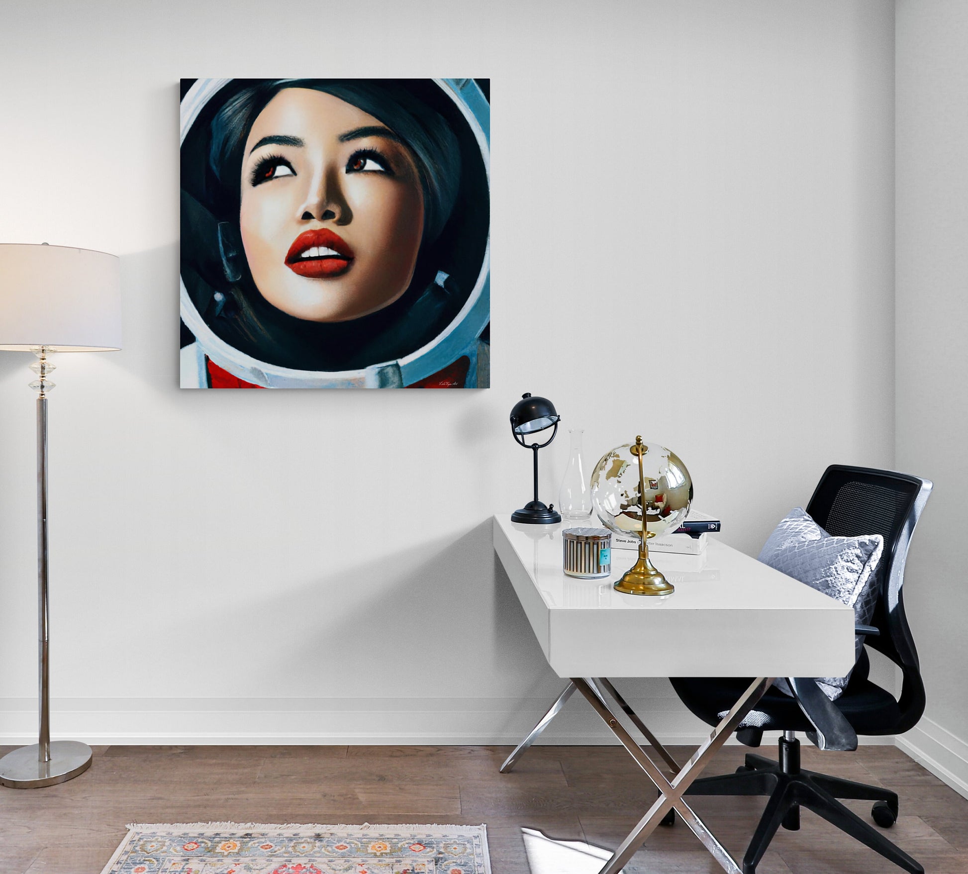 female astronaut, space art, space art print, astronaut in space, wall art, wall art canvas, wall art dcor, wall art women, astronaut gift - LOLA VEGAS ART