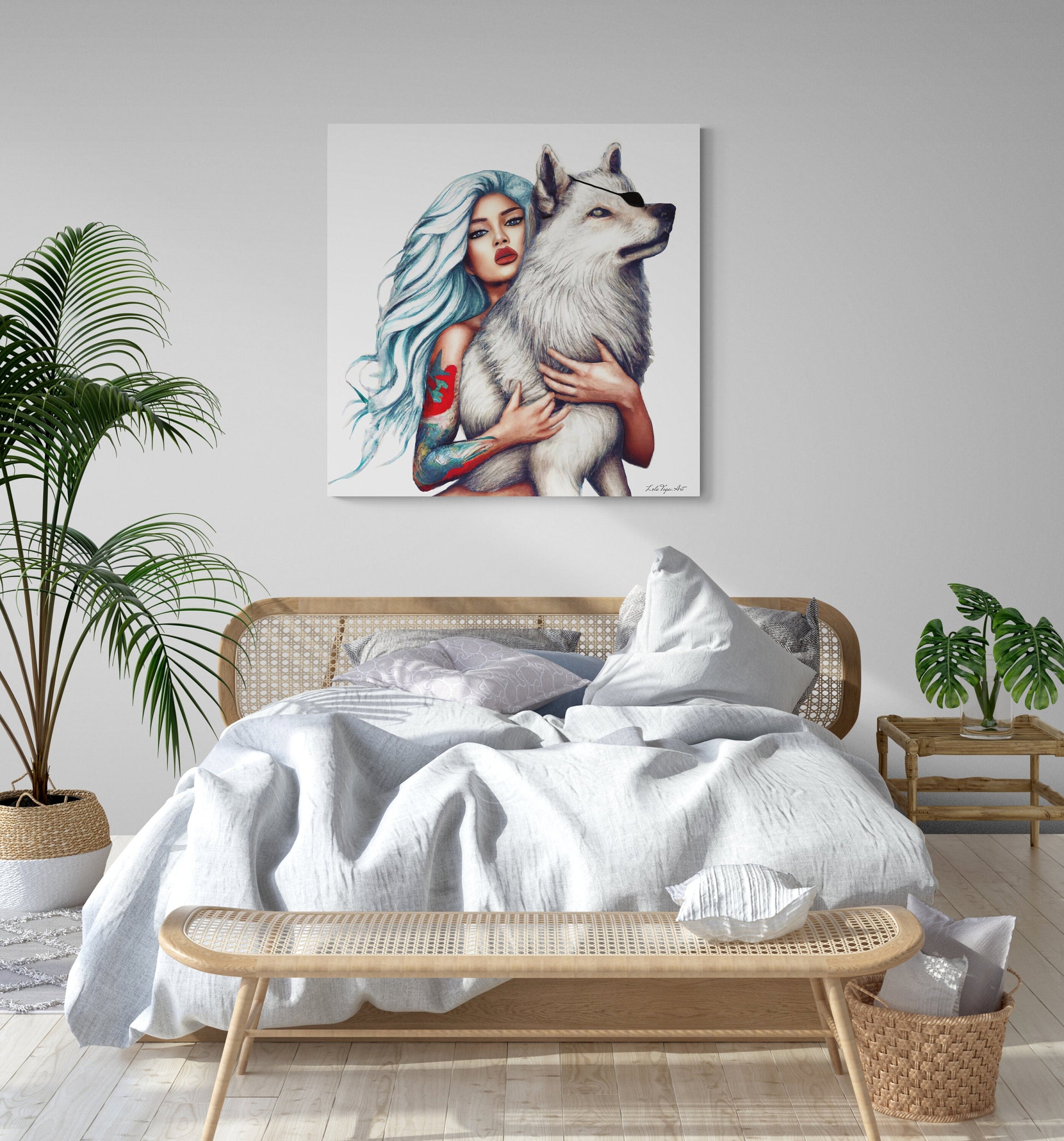 wall art, wall art canvas, wall art dcor, wolf, wolves, wall art woman, wall art animals, goddess - LOLA VEGAS ART