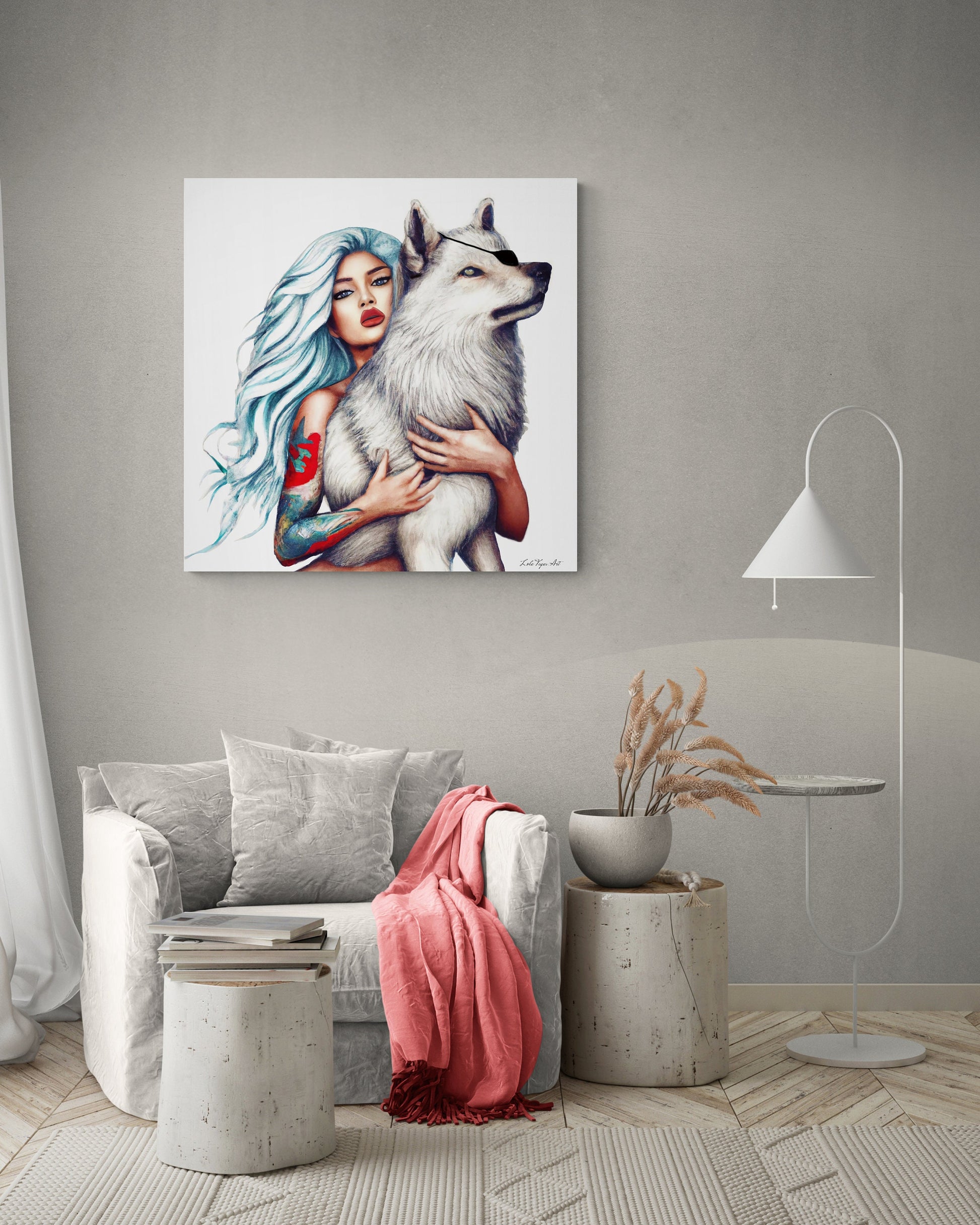 wall art, wall art canvas, wall art dcor, wolf, wolves, wall art woman, wall art animals, goddess - LOLA VEGAS ART