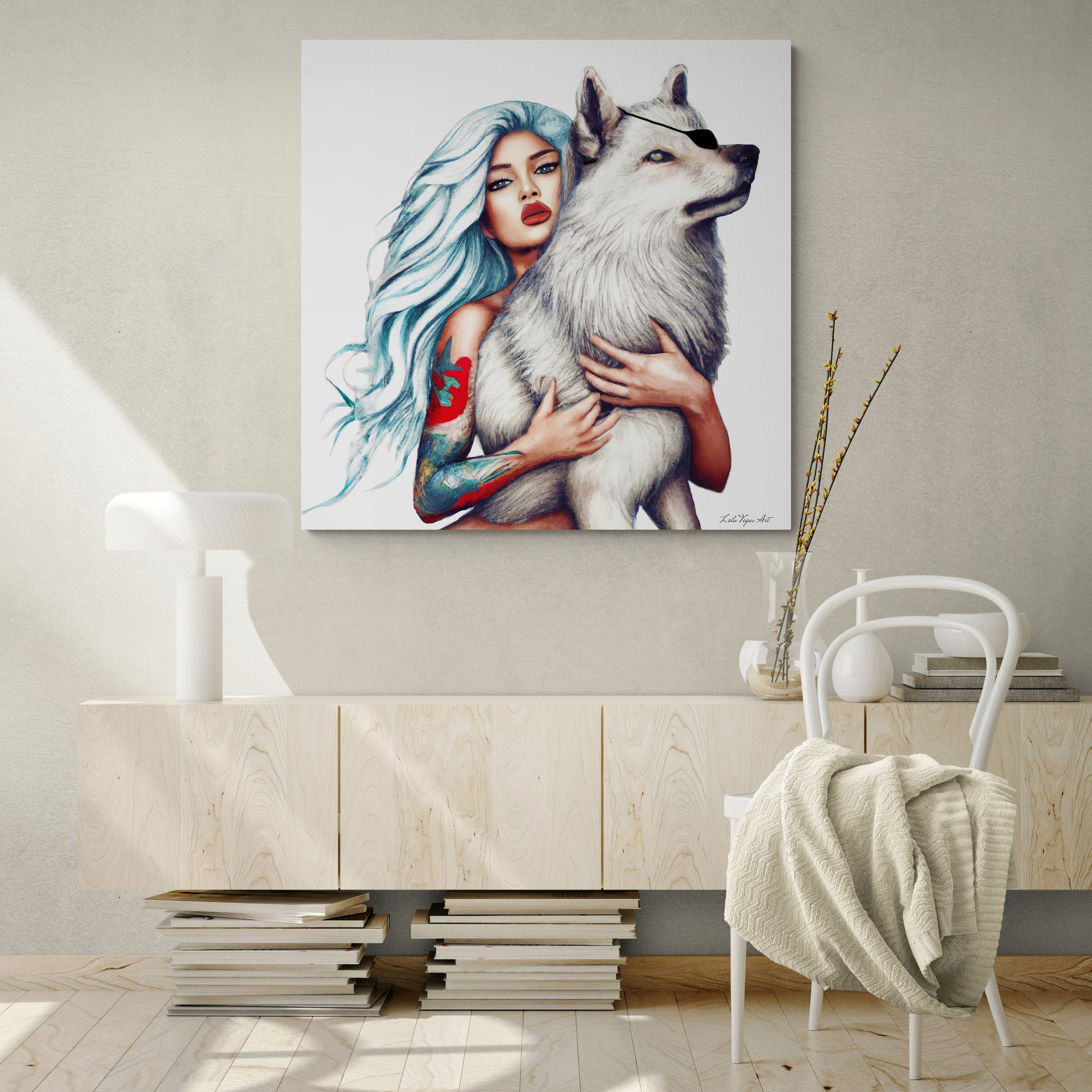 wall art, wall art canvas, wall art dcor, wolf, wolves, wall art woman, wall art animals, goddess - LOLA VEGAS ART
