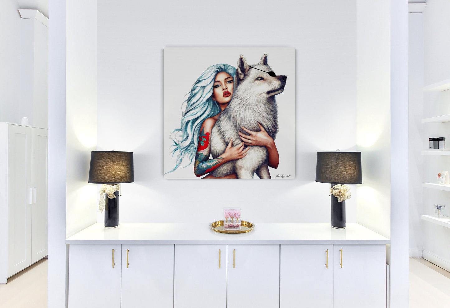 wall art, wall art canvas, wall art dcor, wolf, wolves, wall art woman, wall art animals, goddess - LOLA VEGAS ART