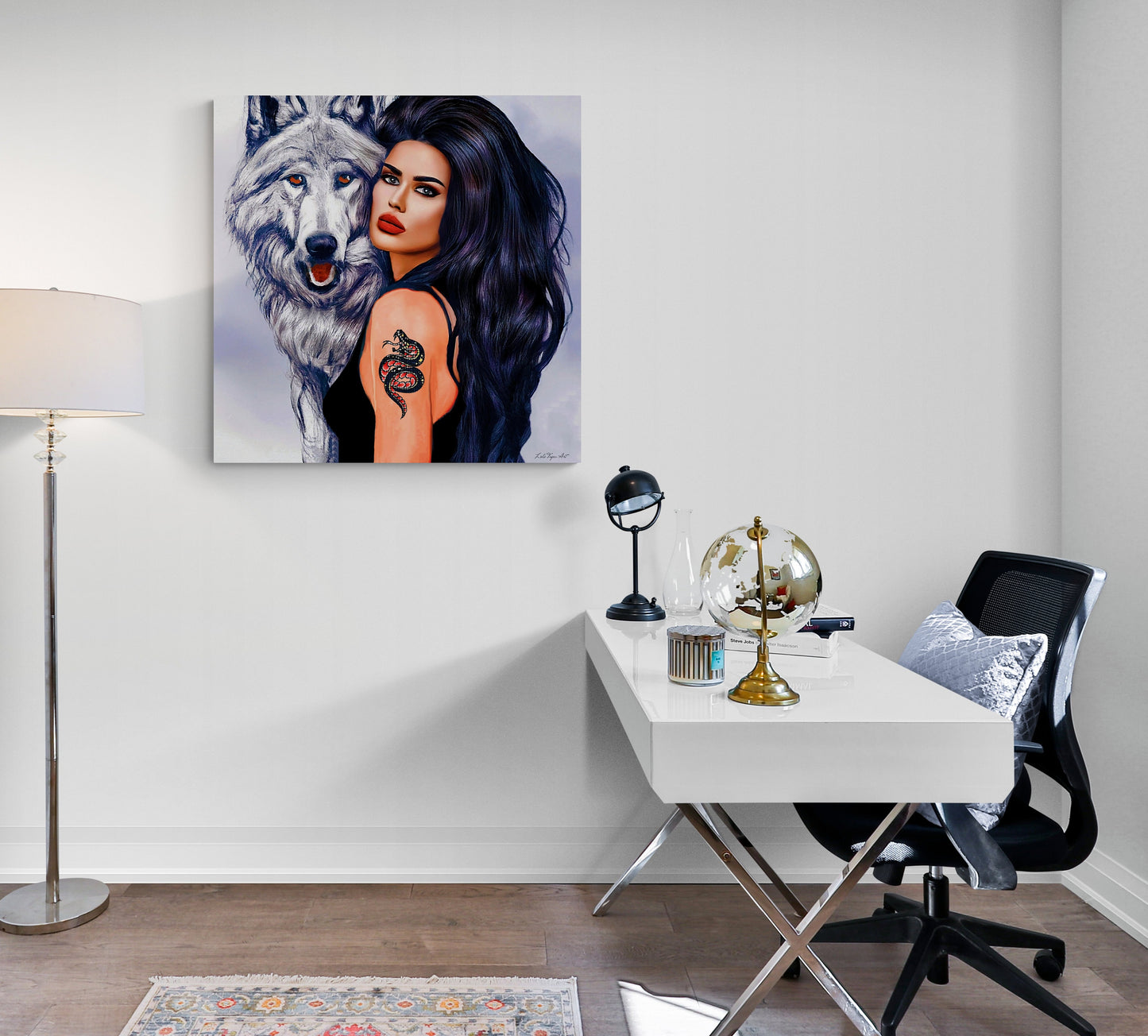 wall art animals, woman with wolf, fantasy art, wall art, wall art canvas, wall art dcor, large modern art, wolf, spirit animal - LOLA VEGAS ART