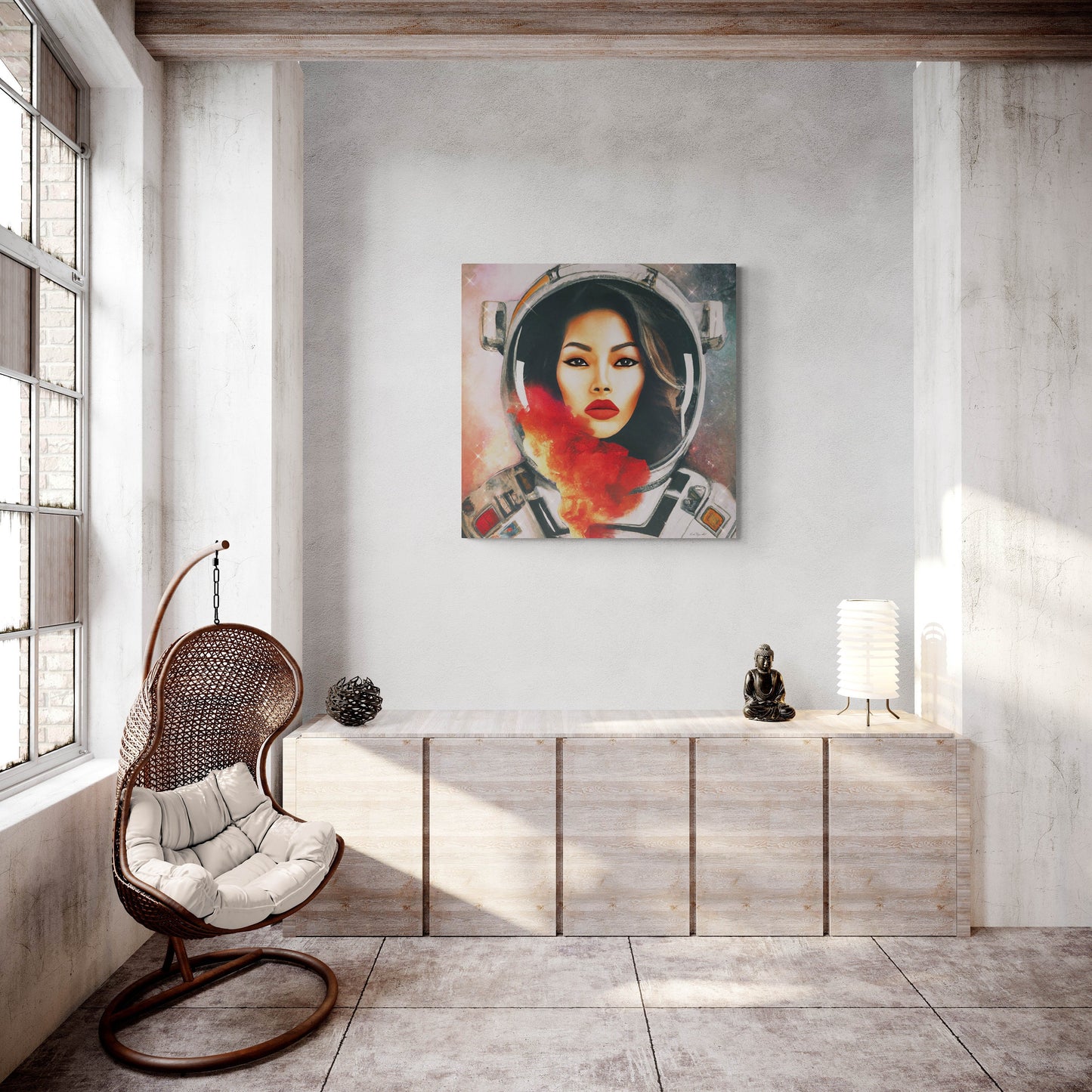 female astronaut, space art, space art print, astronaut in space, wall art, wall art canvas, astronaut gift, emotional wall art - LOLA VEGAS ART