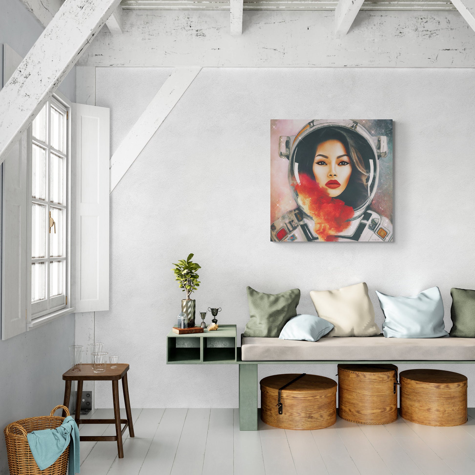 female astronaut, space art, space art print, astronaut in space, wall art, wall art canvas, astronaut gift, emotional wall art - LOLA VEGAS ART