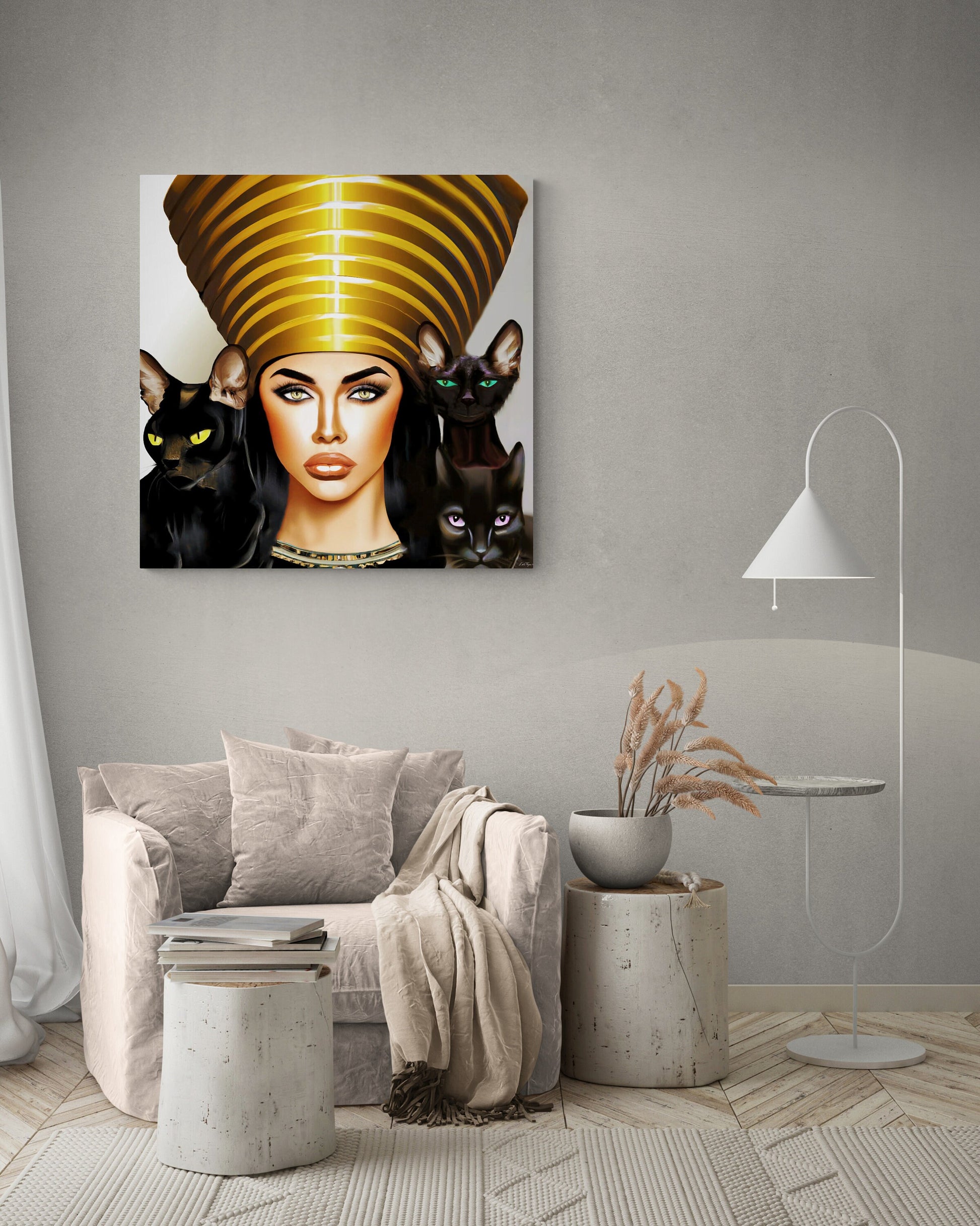 wall art, wall art canvas, wall art dcor, wall art egypt, egyptian queen, black cat art, cat art print, egypt, black cats, cat prints - LOLA VEGAS ART