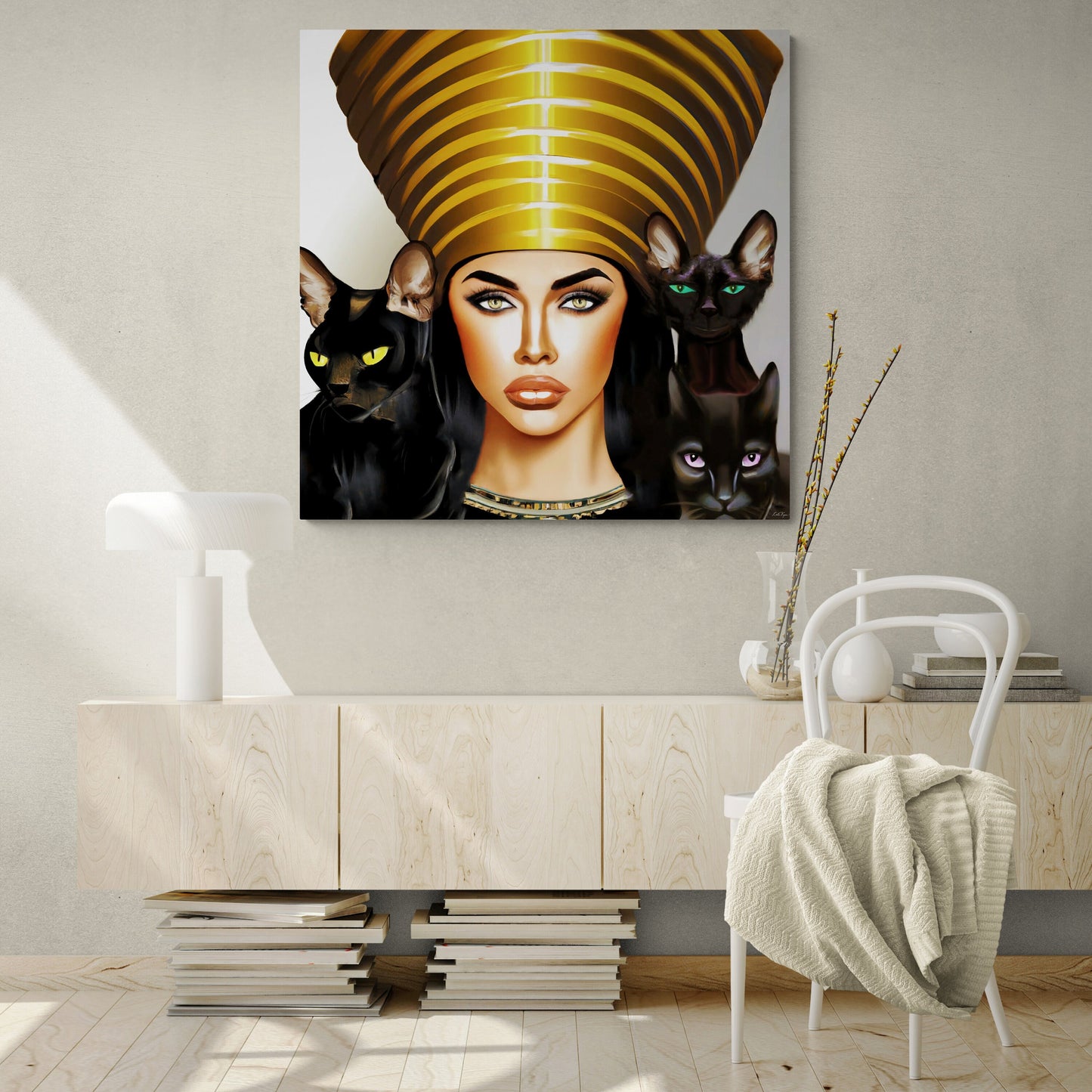 wall art, wall art canvas, wall art dcor, wall art egypt, egyptian queen, black cat art, cat art print, egypt, black cats, cat prints - LOLA VEGAS ART
