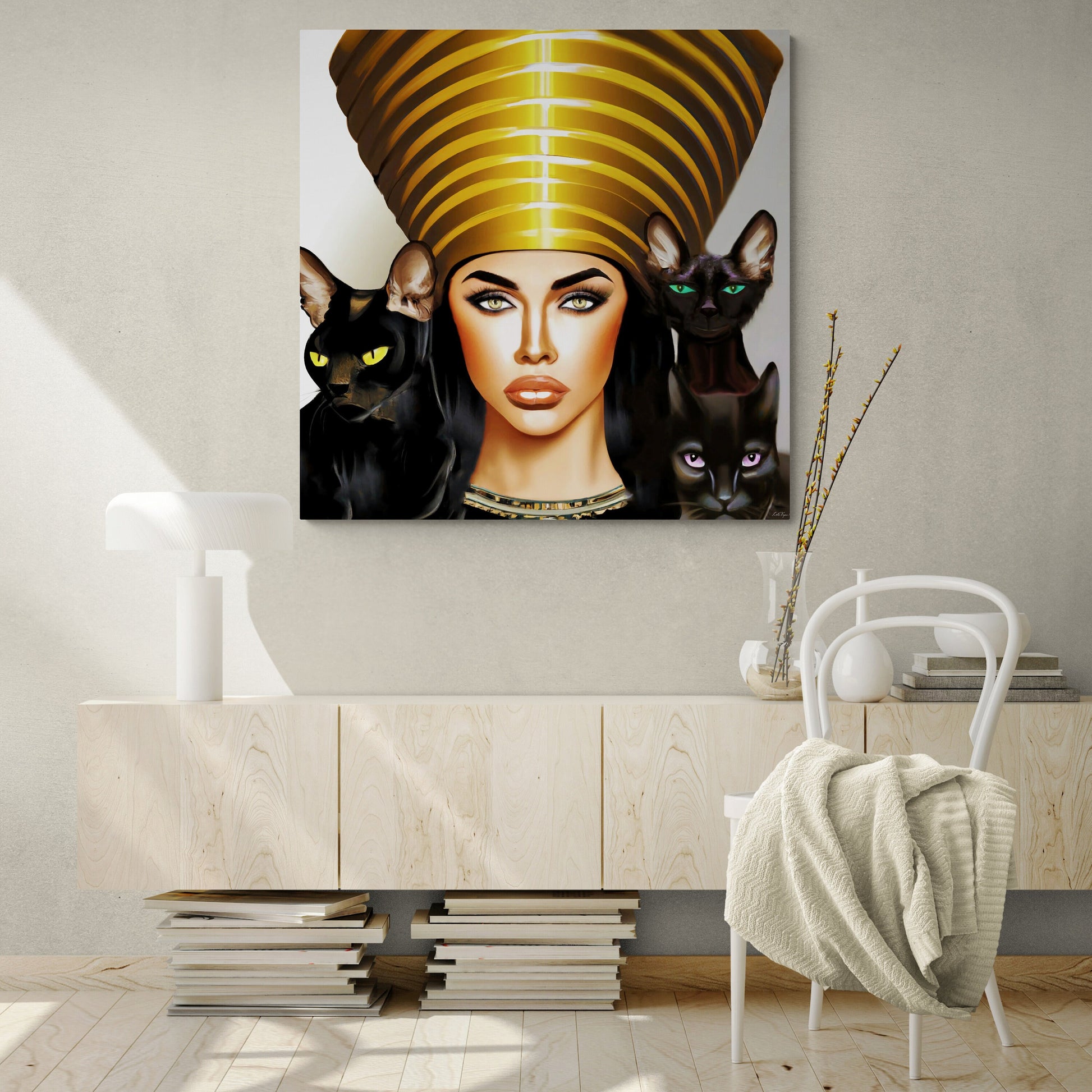 wall art, wall art canvas, wall art dcor, wall art egypt, egyptian queen, black cat art, cat art print, egypt, black cats, cat prints - LOLA VEGAS ART