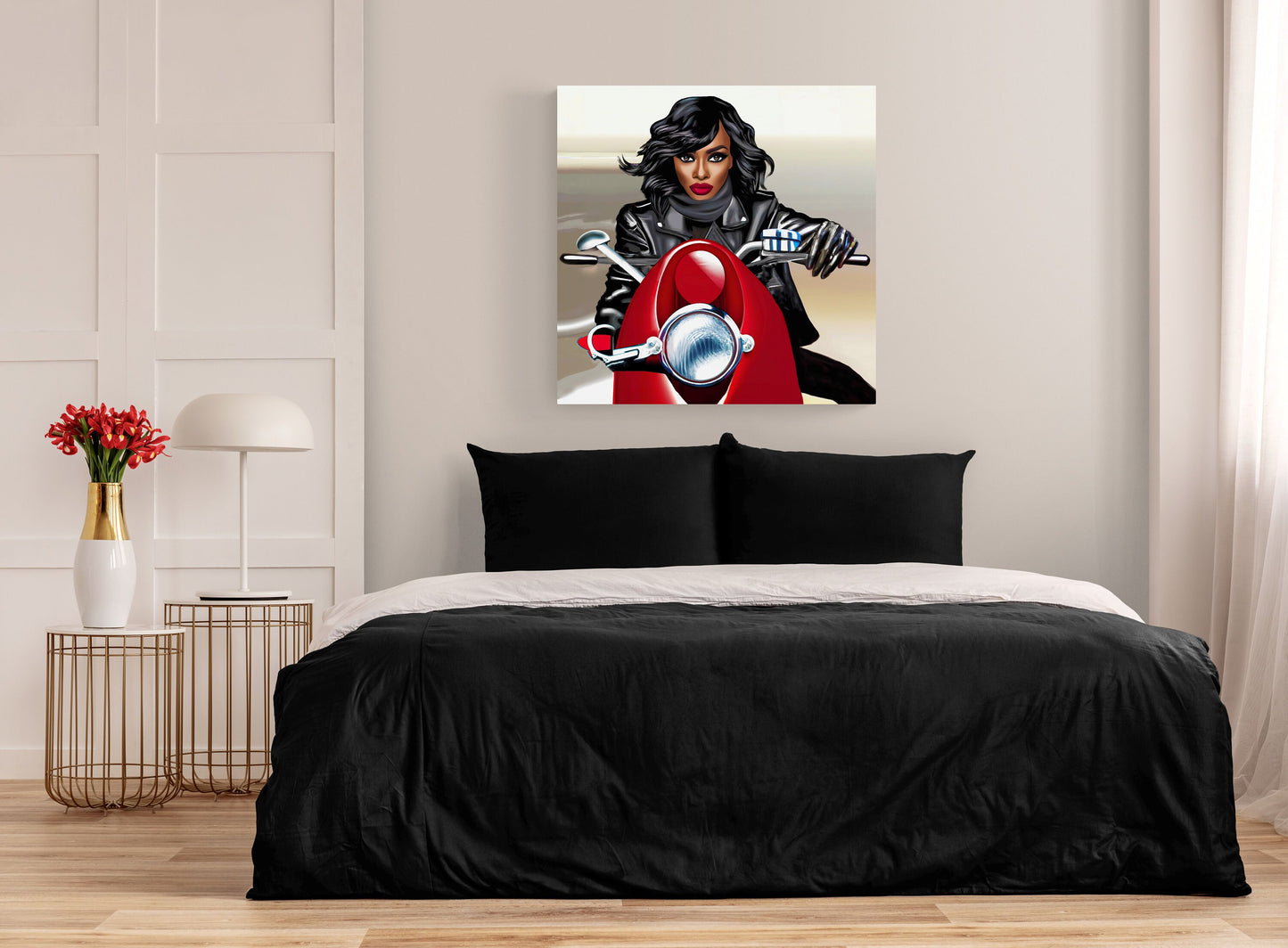 black woman art, black art, black girl magic, motorcycle art, goddess, wall art, wall art canvas, wall art dcor, woman art - LOLA VEGAS ART