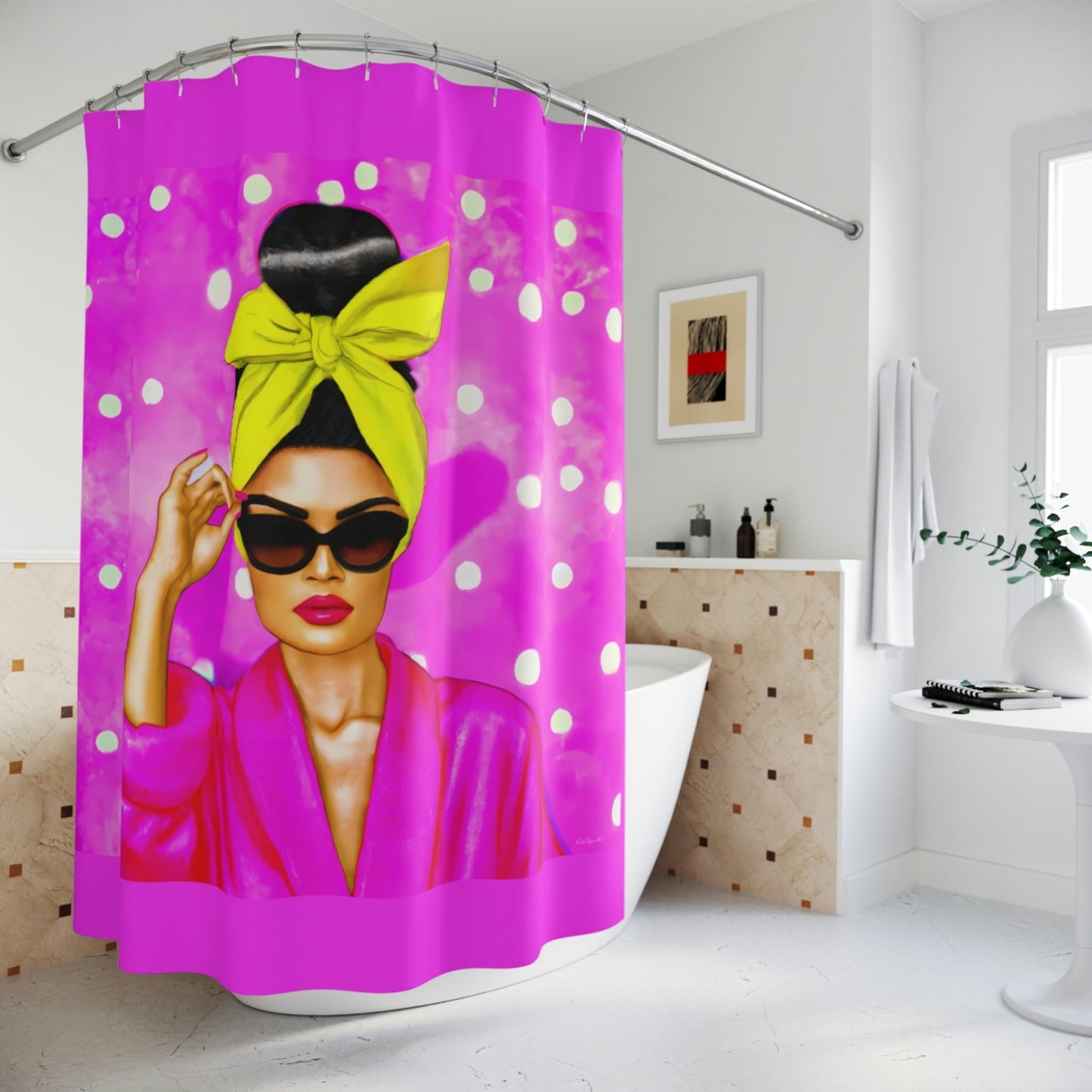 pink, woman decor, sunglasses, shower curtain, home accessories, bathroom dcor, bathroom, home dcor, housewarming gift, shower room deco - LOLA VEGAS ART