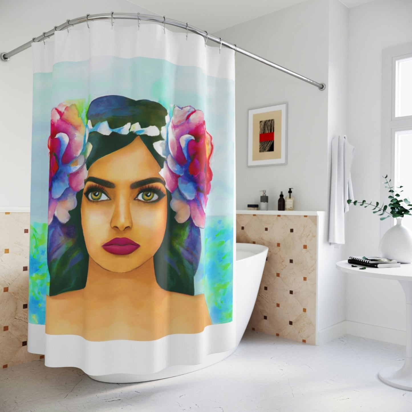flowers. island girl, shower curtain, home accessories, bathroom dcor, bathroom, home dcor, housewarming gift, shower room decor - LOLA VEGAS ART