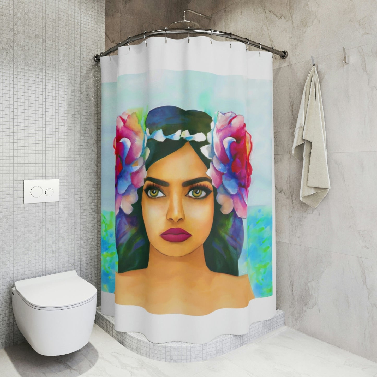 flowers. island girl, shower curtain, home accessories, bathroom dcor, bathroom, home dcor, housewarming gift, shower room decor - LOLA VEGAS ART