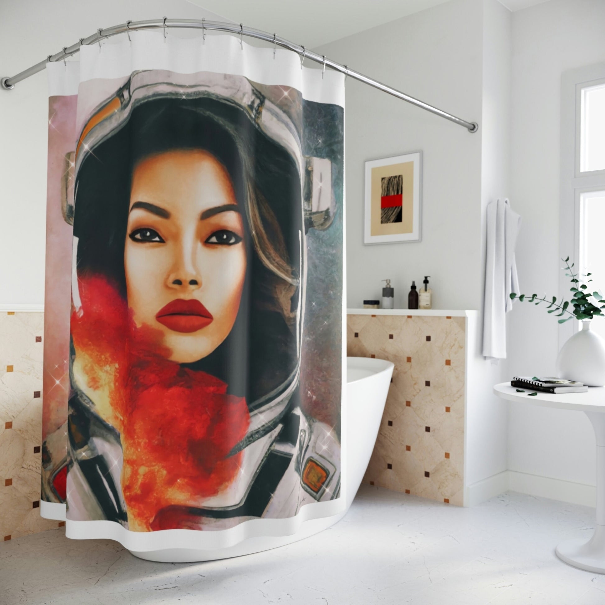 astronaut, space, shower curtain, home accessories, bathroom dcor, bathroom, home dcor, housewarming gift, shower room decor - LOLA VEGAS ART