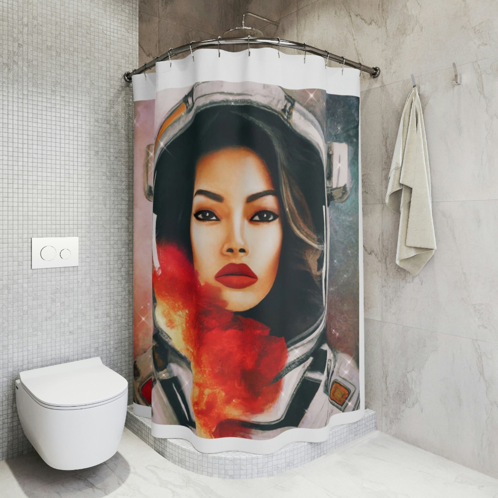 astronaut, space, shower curtain, home accessories, bathroom dcor, bathroom, home dcor, housewarming gift, shower room decor - LOLA VEGAS ART