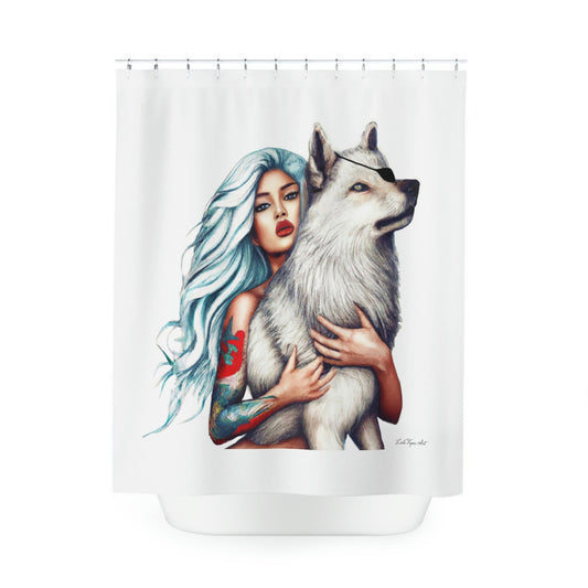 woman, wolf, fantasy art, shower curtain, home accessories, bathroom dcor, bathroom, home dcor, housewarming gift, shower room decor - LOLA VEGAS ART