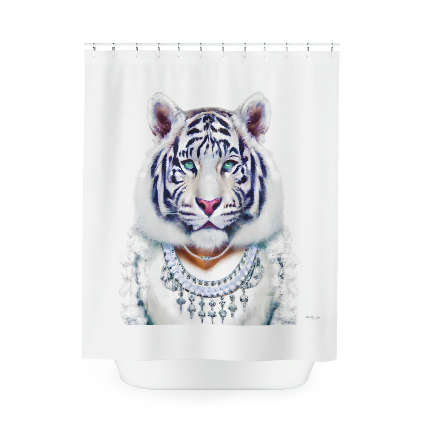 white tiger, big cat, shower curtain, home accessories, bathroom dcor, bathroom, home dcor, housewarming gift, shower room decor - LOLA VEGAS ART