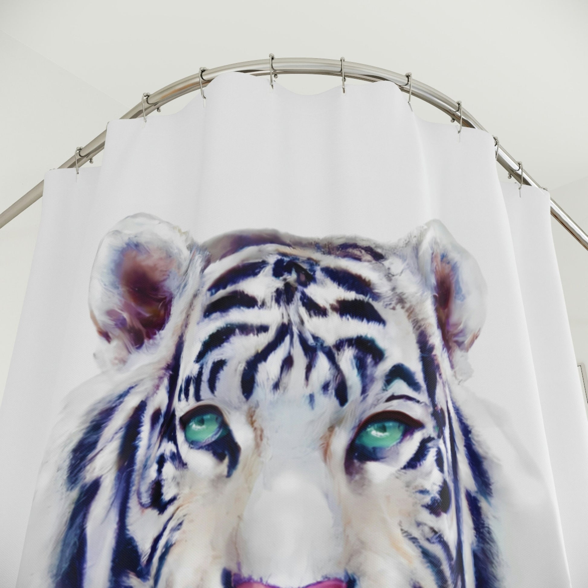 white tiger, big cat, shower curtain, home accessories, bathroom dcor, bathroom, home dcor, housewarming gift, shower room decor - LOLA VEGAS ART