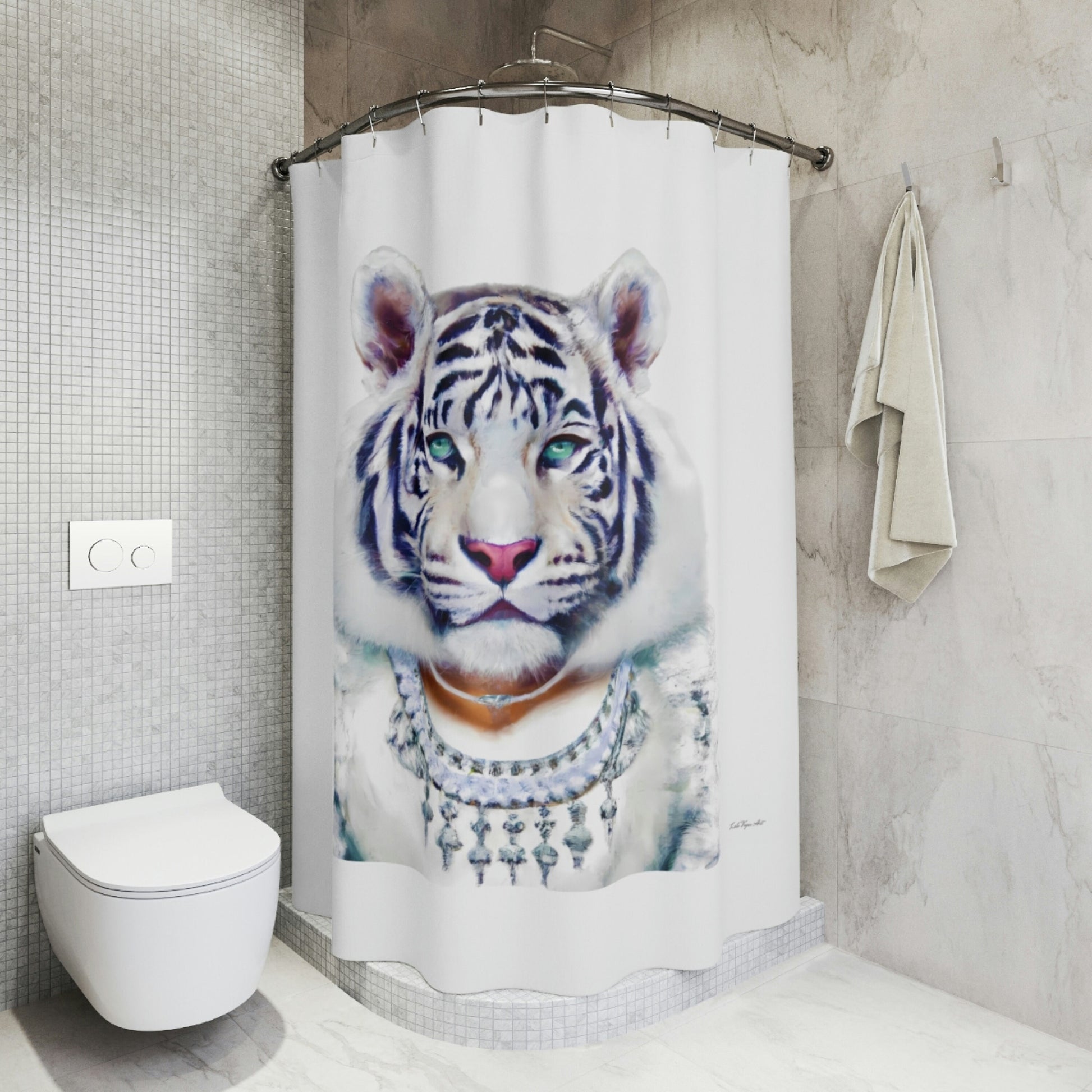 white tiger, big cat, shower curtain, home accessories, bathroom dcor, bathroom, home dcor, housewarming gift, shower room decor - LOLA VEGAS ART