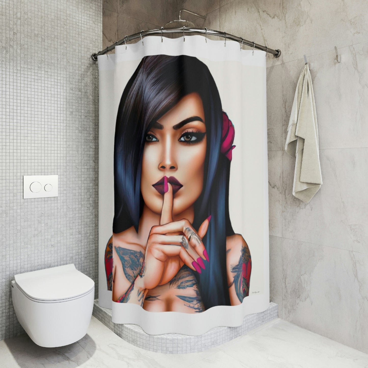 woman, tattoo's, shower curtain, home accessories, bathroom dcor, bathroom, home dcor, housewarming gift, shower room decor - LOLA VEGAS ART