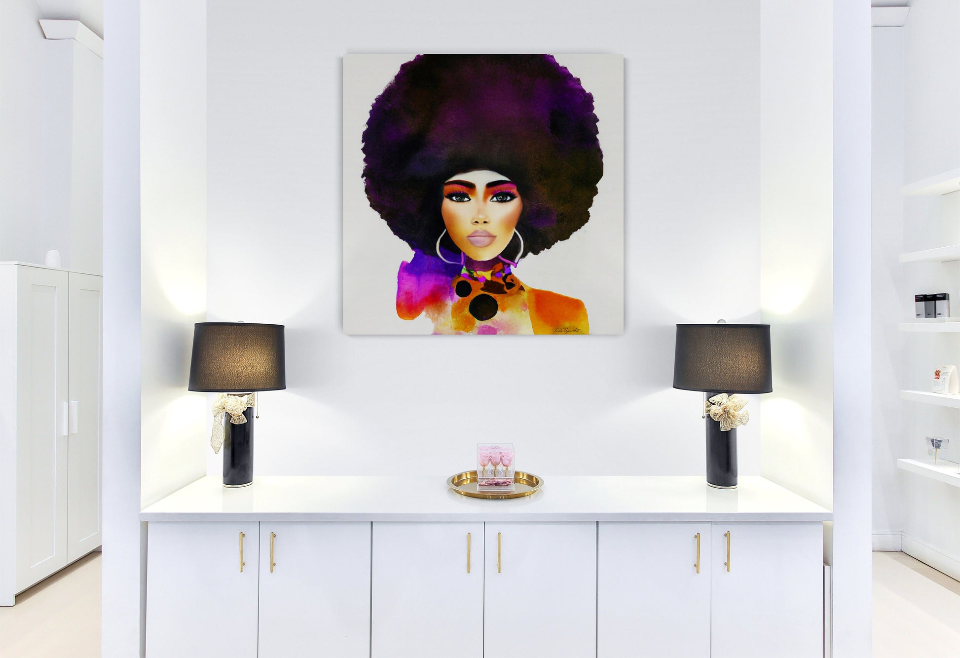 black woman,  black queen, black girl magic, natural afro hair, wall art, wall art canvas, wall art dcor, woman dcor, - LOLA VEGAS ART