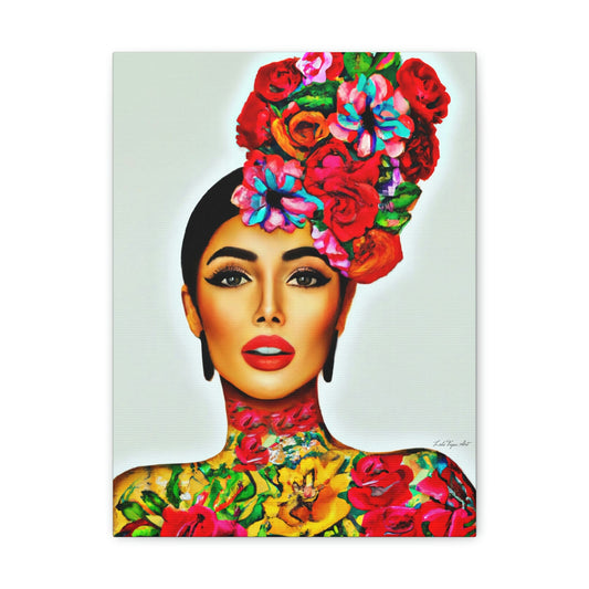 flower girl hair, canvas wall art, flower woman,  woman art, wall art, wall art decor, latina art, mexican woman, tattoo - LOLA VEGAS ART