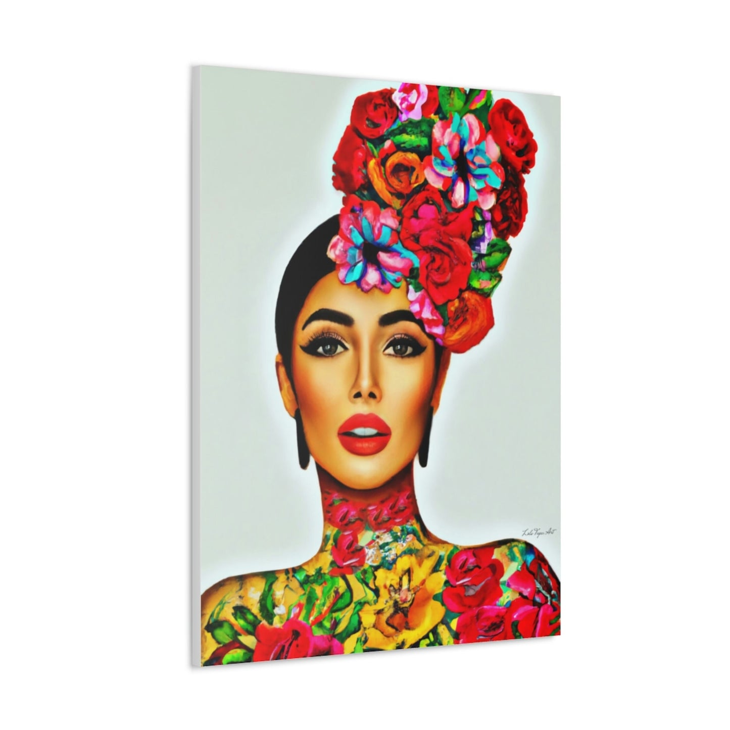 flower girl hair, canvas wall art, flower woman, woman art, wall art, wall art decor, latina art, mexican woman, tattoo - LOLA VEGAS ART