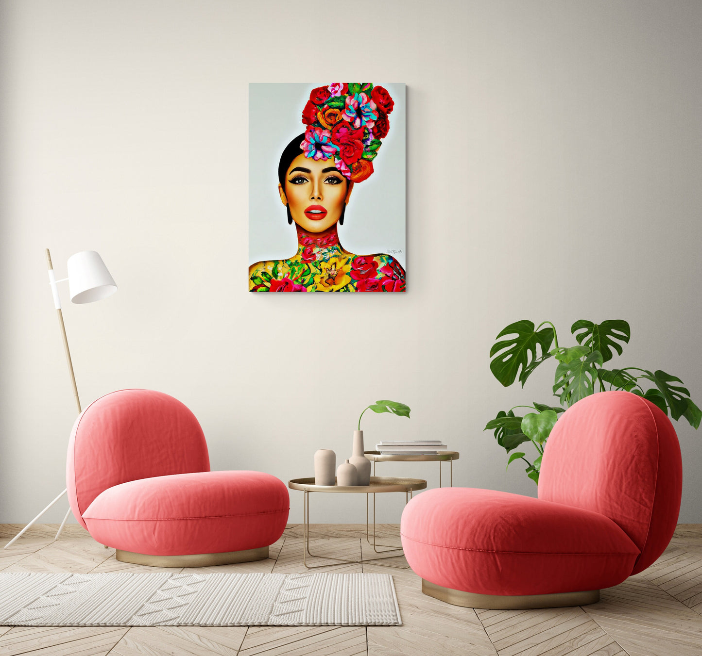 flower girl hair, canvas wall art, flower woman, woman art, wall art, wall art decor, latina art, mexican woman, tattoo - LOLA VEGAS ART