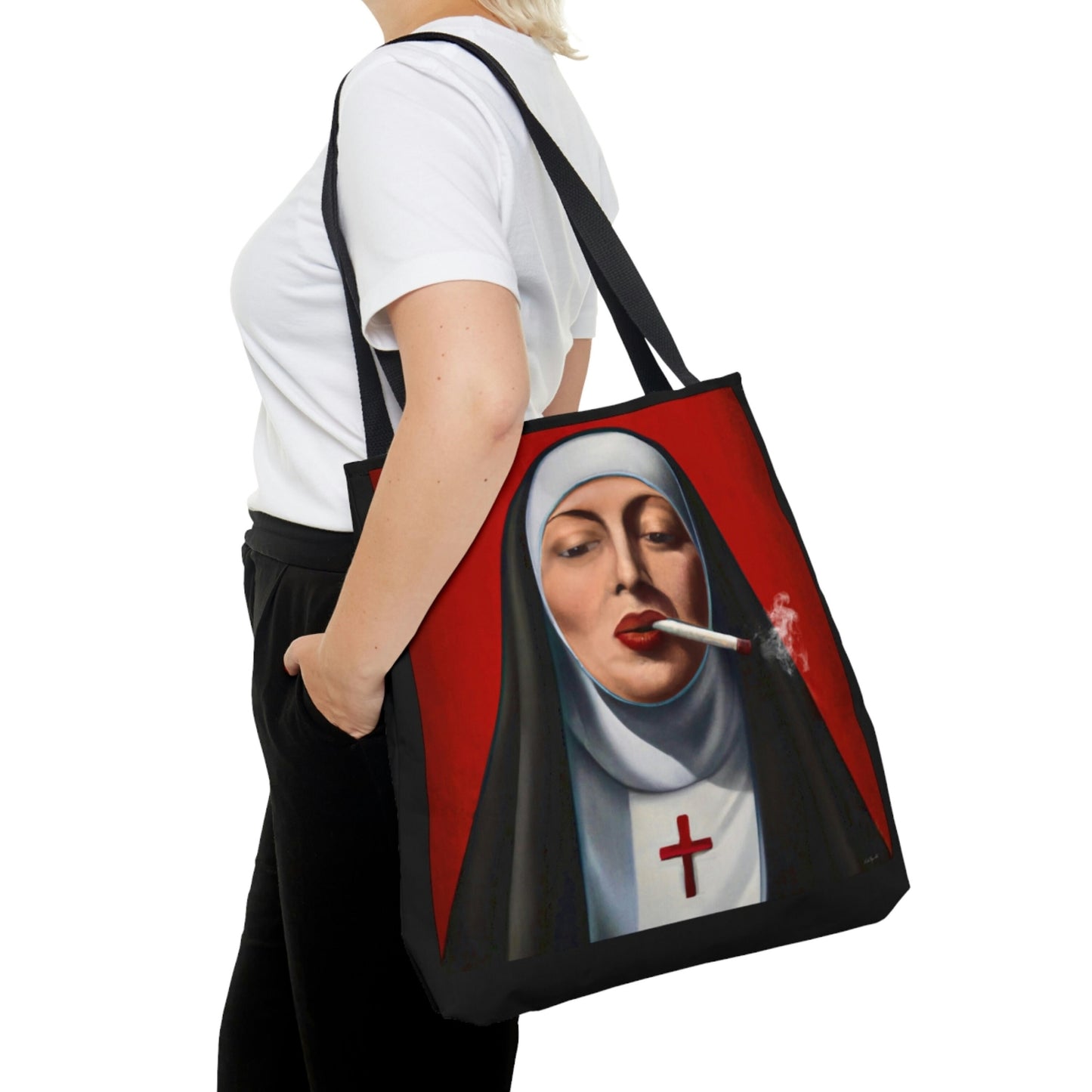 nun, bag, canvas bag, tote bag, gifts for women, canvas shopper, oversized canvas bag, reusable bag, shopping bag, tote bag for women - LOLA VEGAS ART