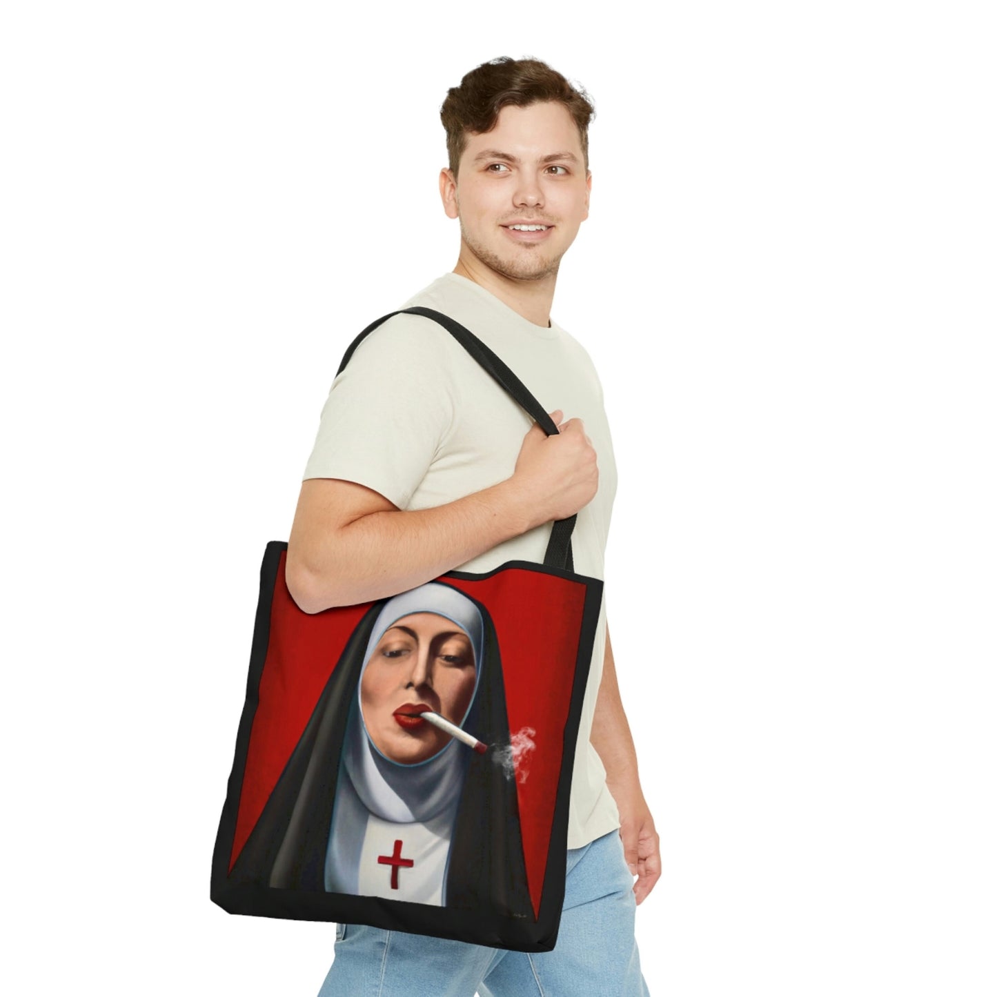 nun, bag, canvas bag, tote bag, gifts for women, canvas shopper, oversized canvas bag, reusable bag, shopping bag, tote bag for women - LOLA VEGAS ART