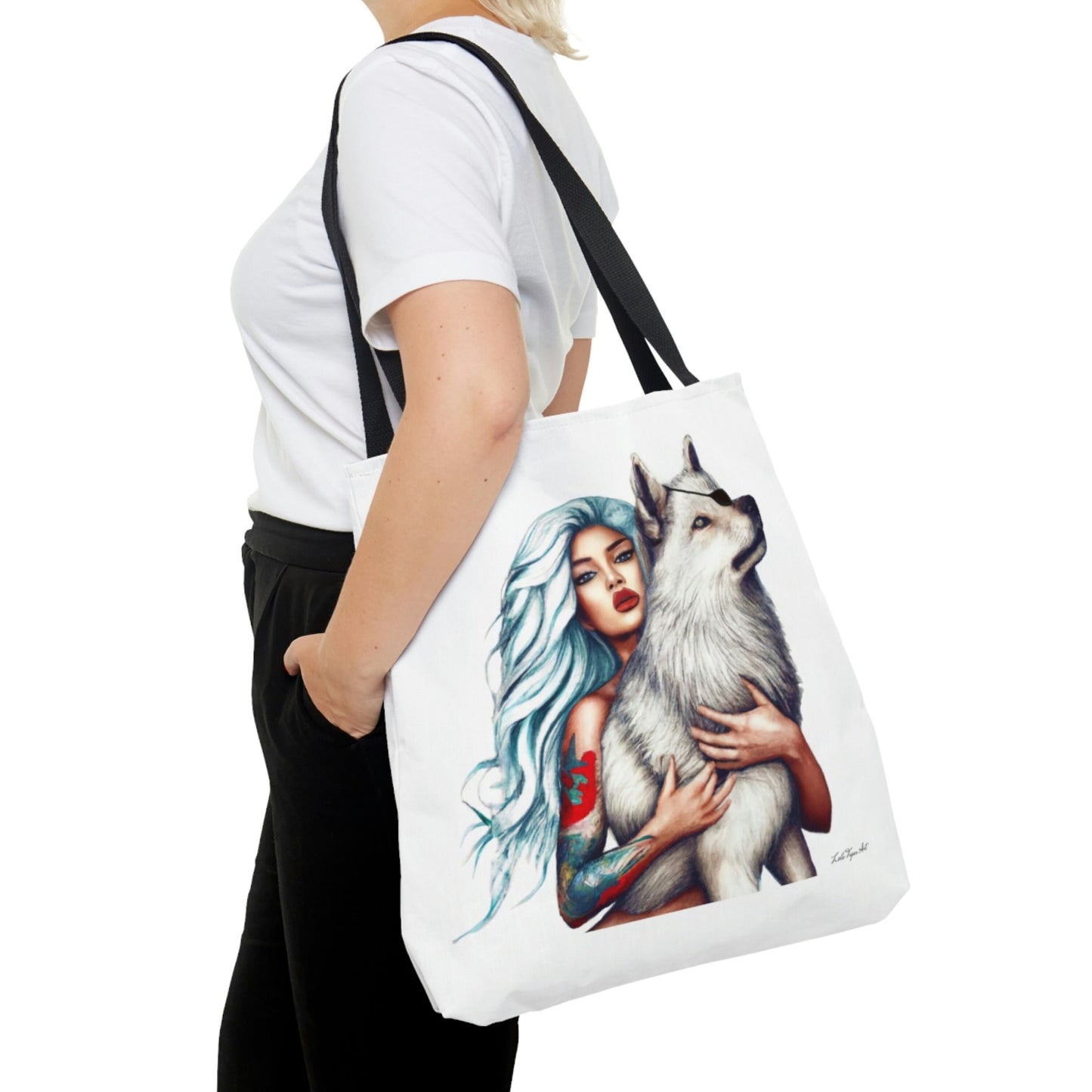 wolf, bag, canvas bag, tote bag, gifts for women, canvas shopper, oversized canvas bag, reusable bag, shopping bag, tote bag for women - LOLA VEGAS ART