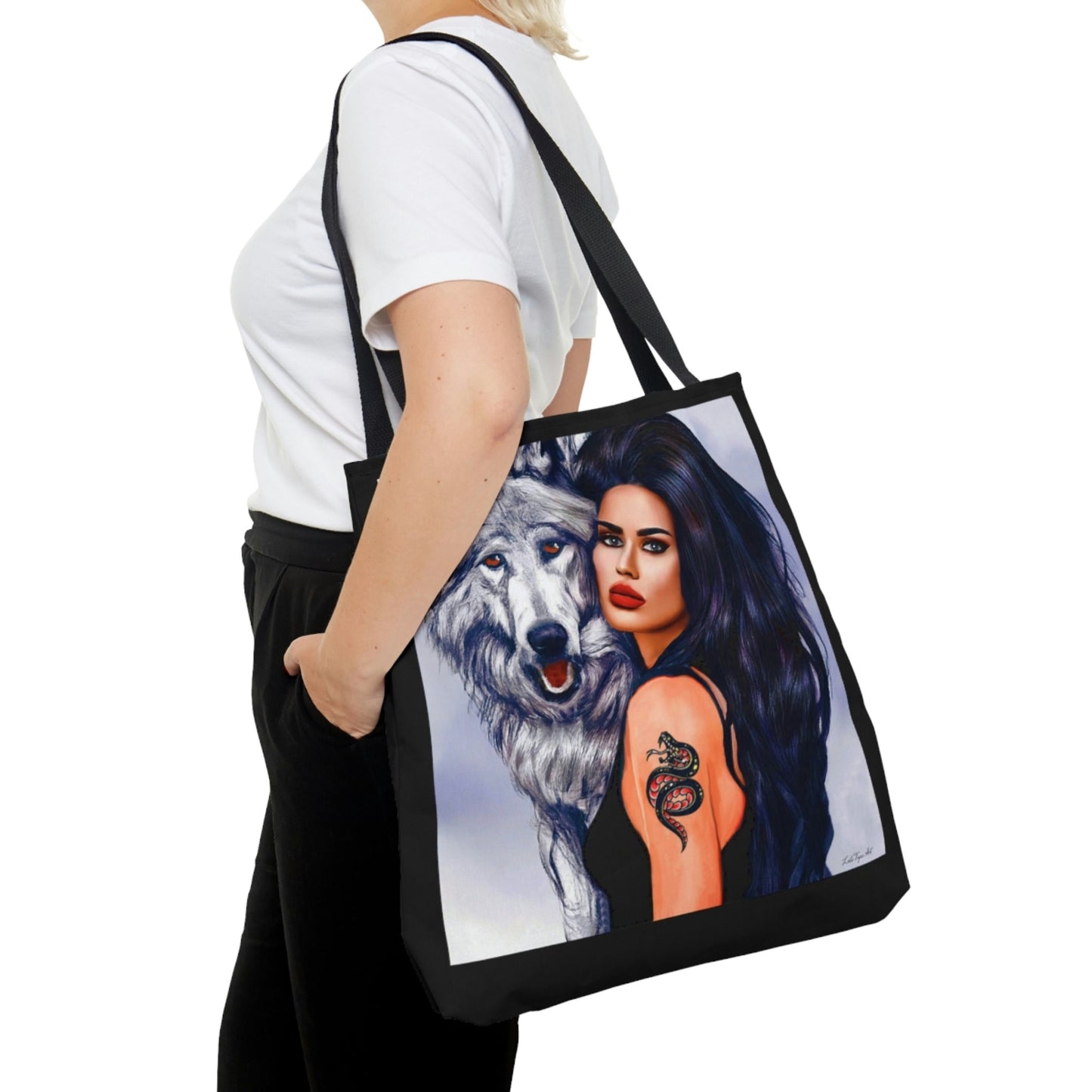 wolf, bag, canvas bag, tote bag, gifts for women, canvas shopper, oversized canvas bag, reusable bag, shopping bag, tote bag for women - LOLA VEGAS ART