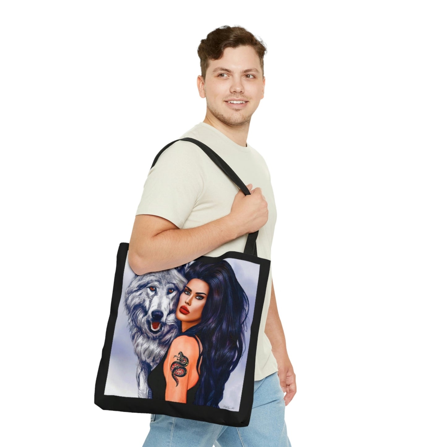 wolf, bag, canvas bag, tote bag, gifts for women, canvas shopper, oversized canvas bag, reusable bag, shopping bag, tote bag for women - LOLA VEGAS ART