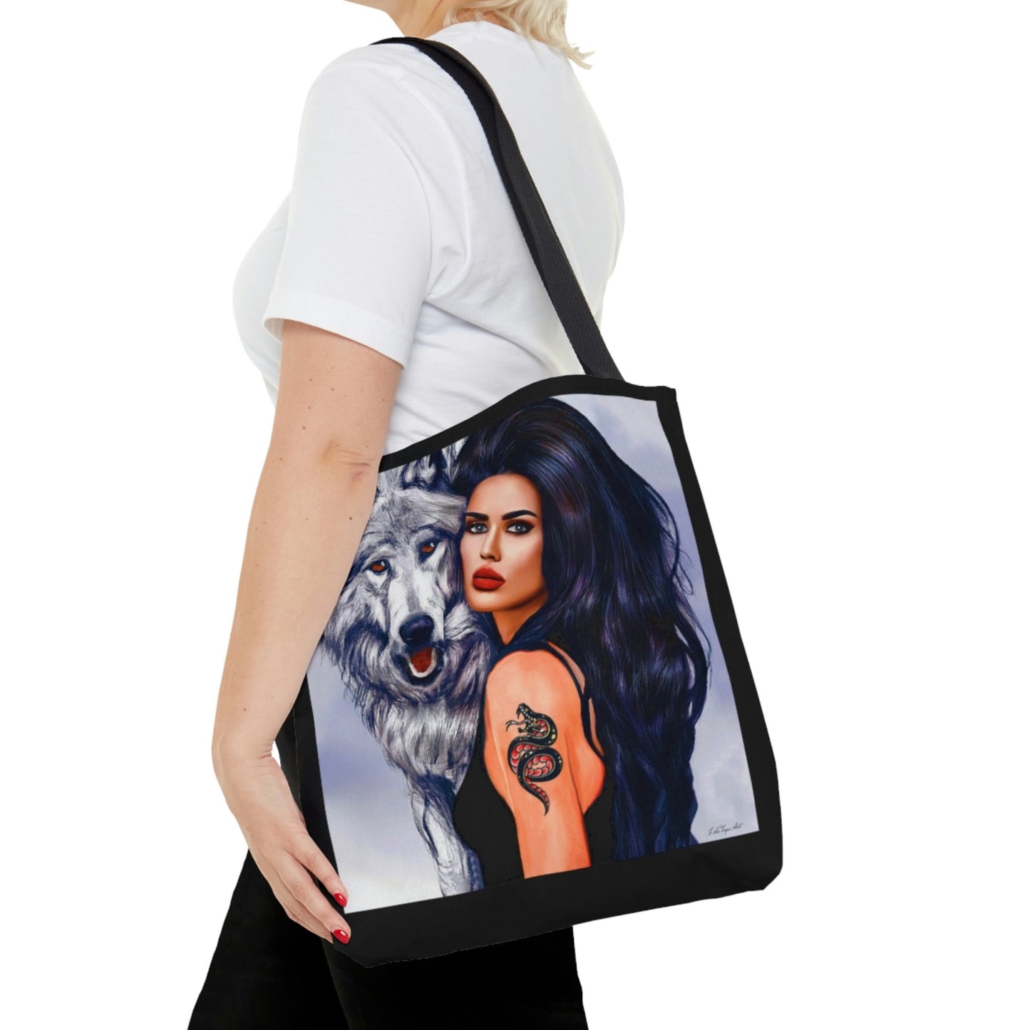 wolf, bag, canvas bag, tote bag, gifts for women, canvas shopper, oversized canvas bag, reusable bag, shopping bag, tote bag for women - LOLA VEGAS ART